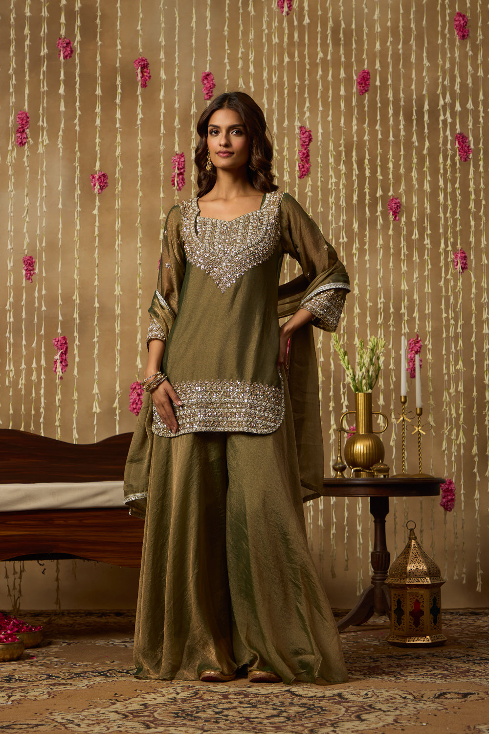 Jhoom Moss Embroidered Palazzo Set
