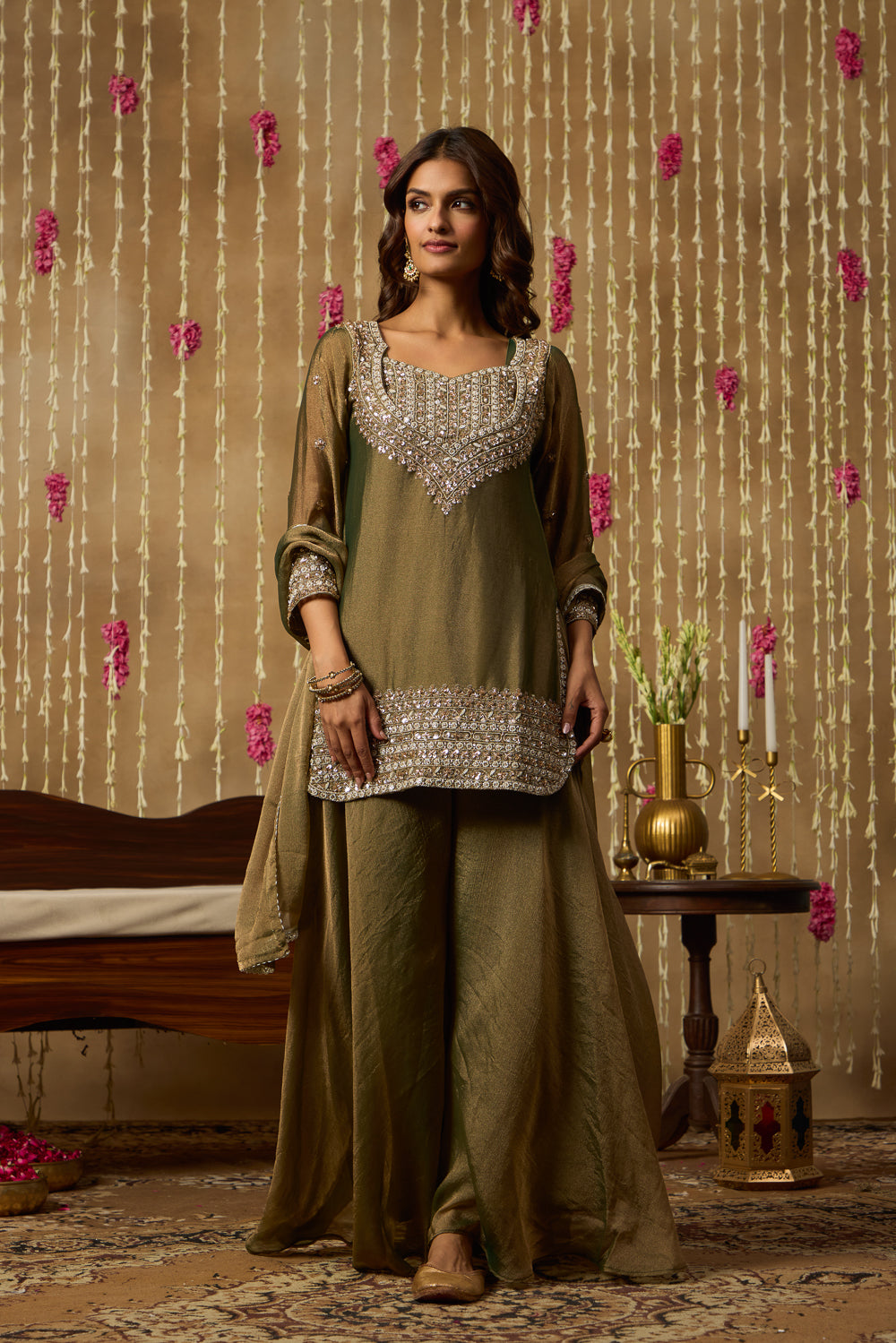 Jhoom Moss Embroidered Palazzo Set