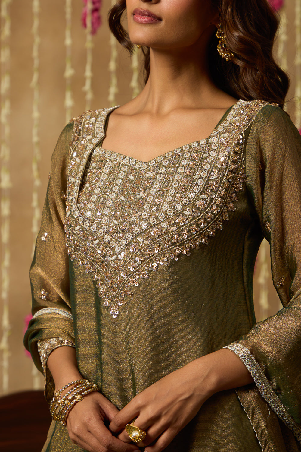 Jhoom Moss Embroidered Palazzo Set