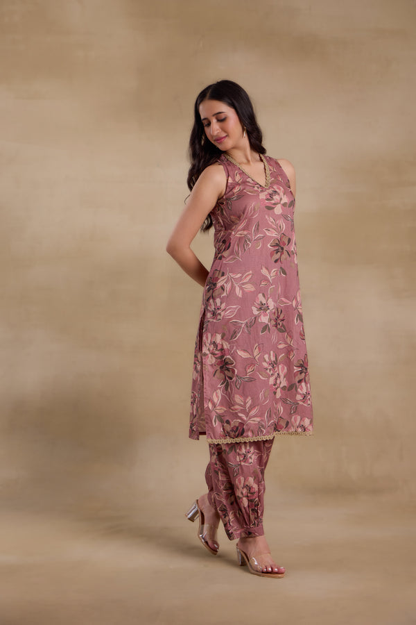 Alaya Premium Cotton Pink Floral Suit Set