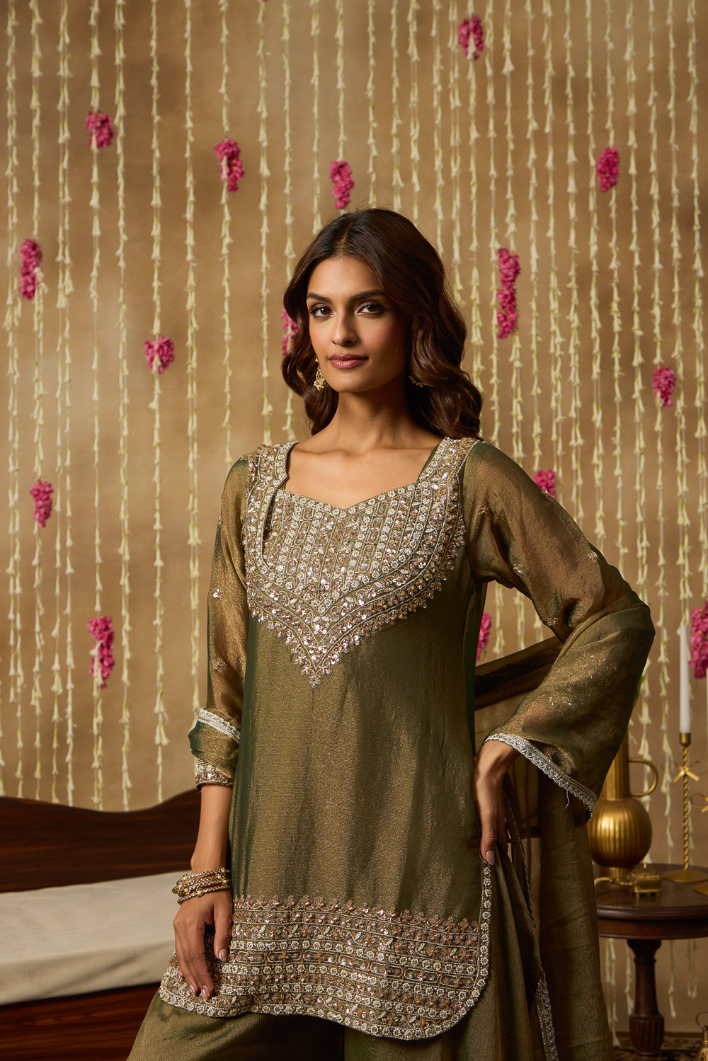 Jhoom Moss Embroidered Palazzo Set