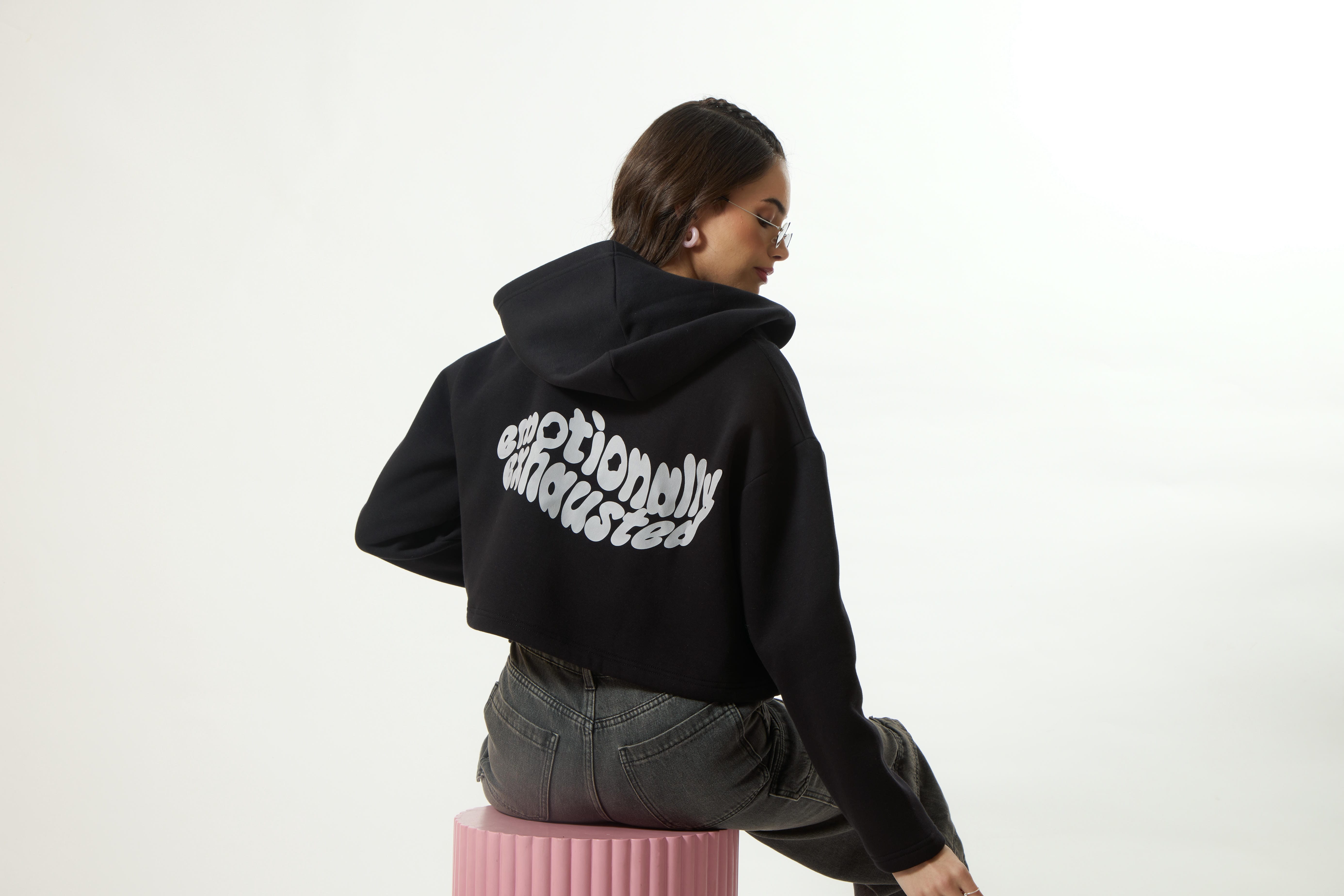 “EMOTIONALLY EXHAUSTED” Crop Hoodie