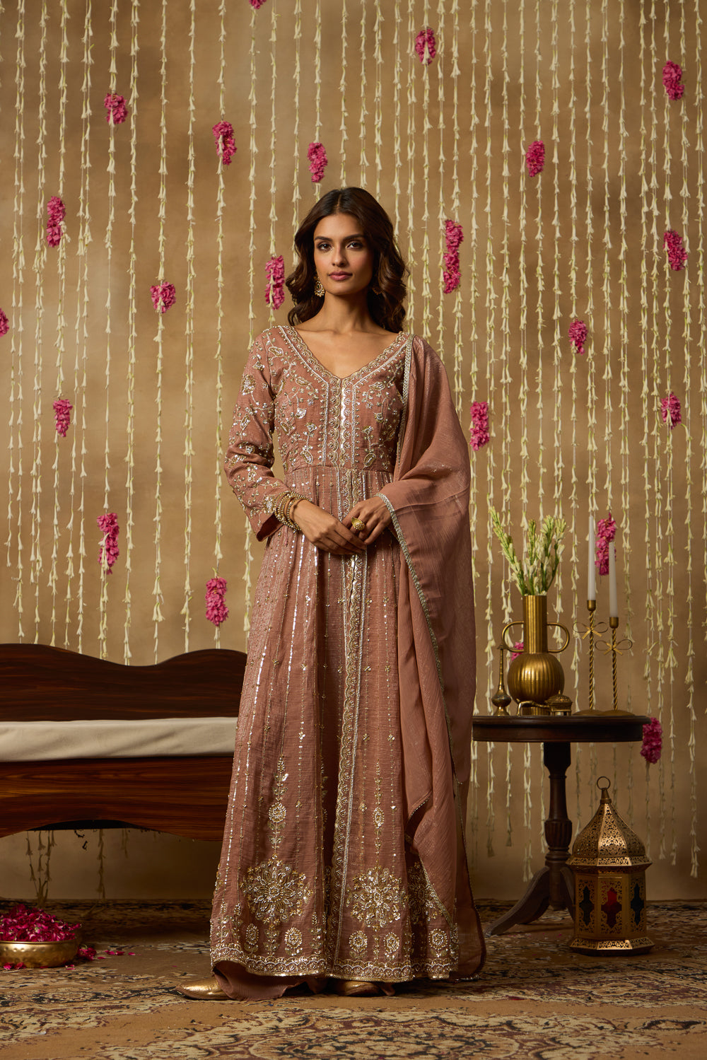 Jhoom Cinnamon Embroidered Anarkali Set