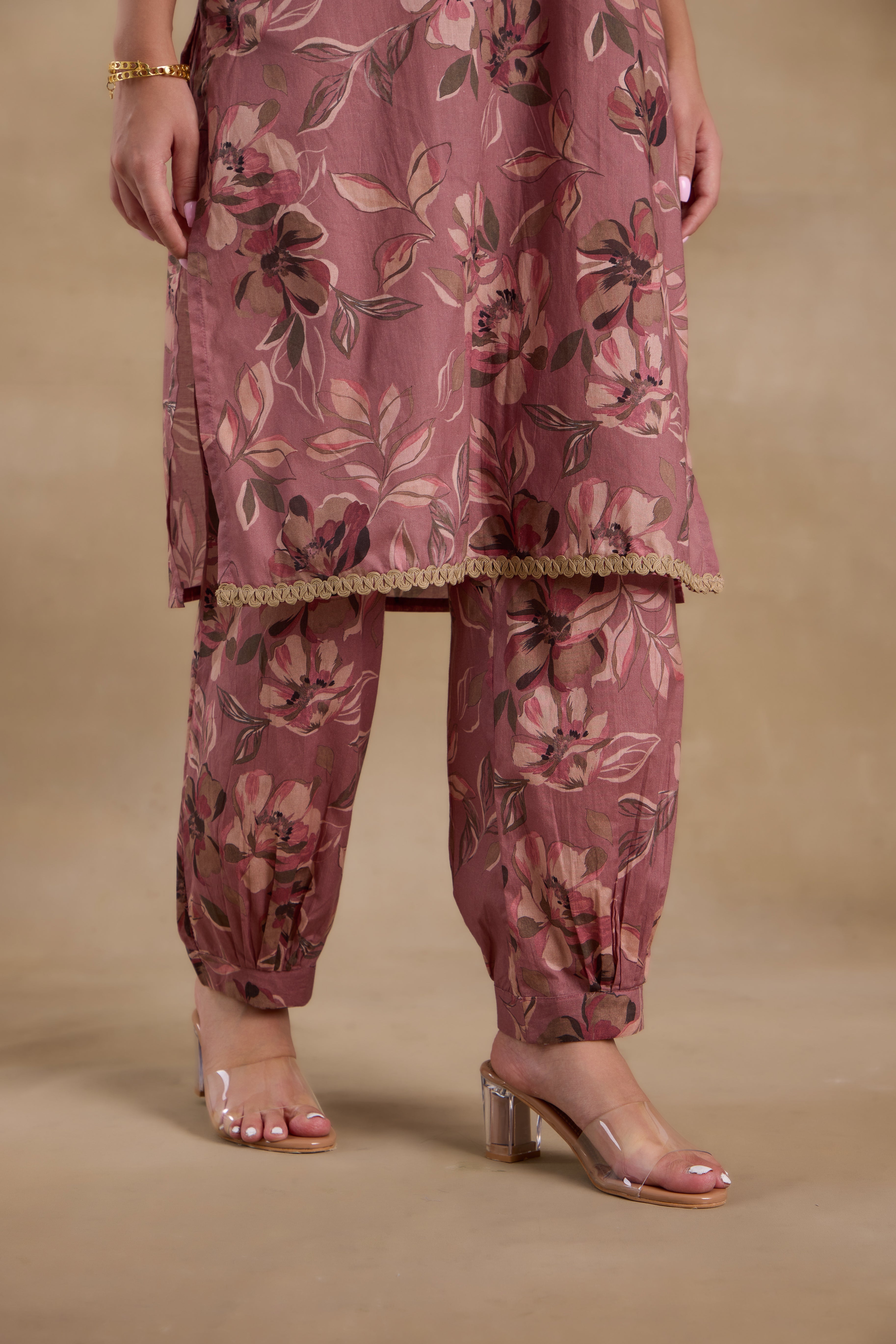 Alaya Premium Cotton Pink Floral Suit Set