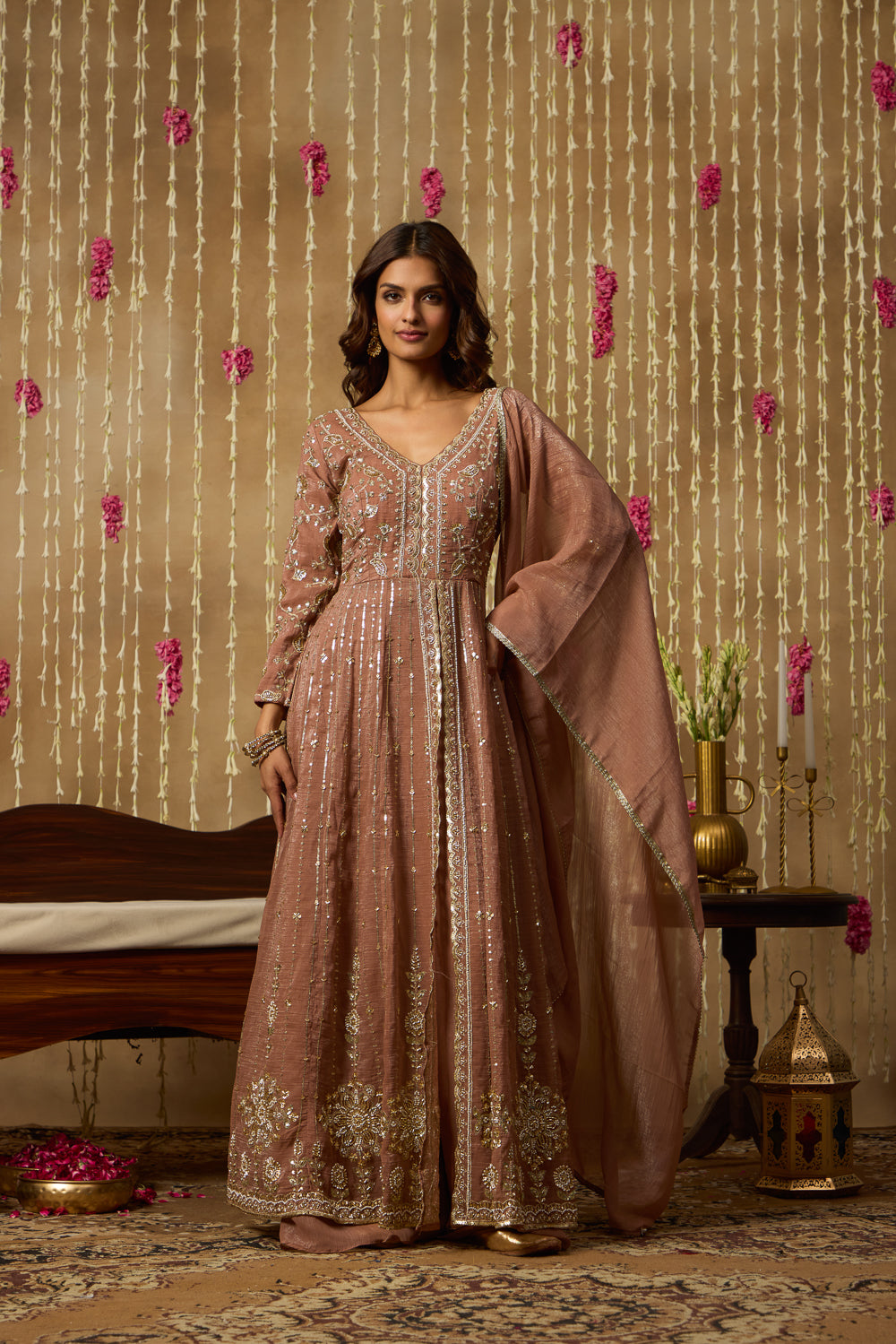 Jhoom Cinnamon Embroidered Anarkali Set