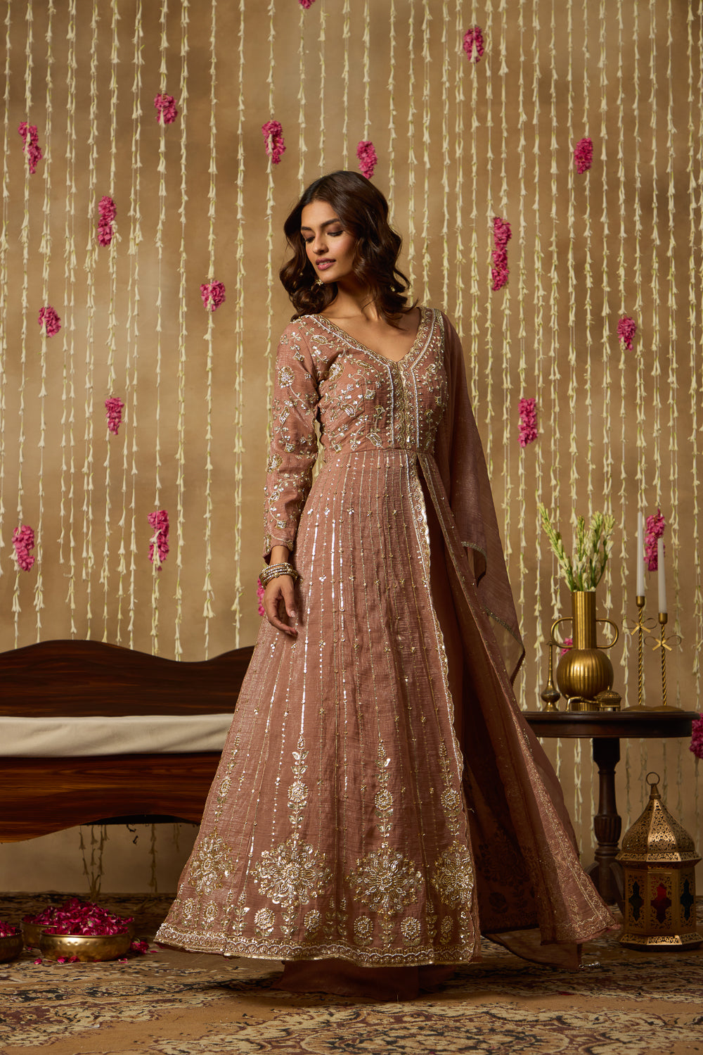 Jhoom Cinnamon Embroidered Anarkali Set
