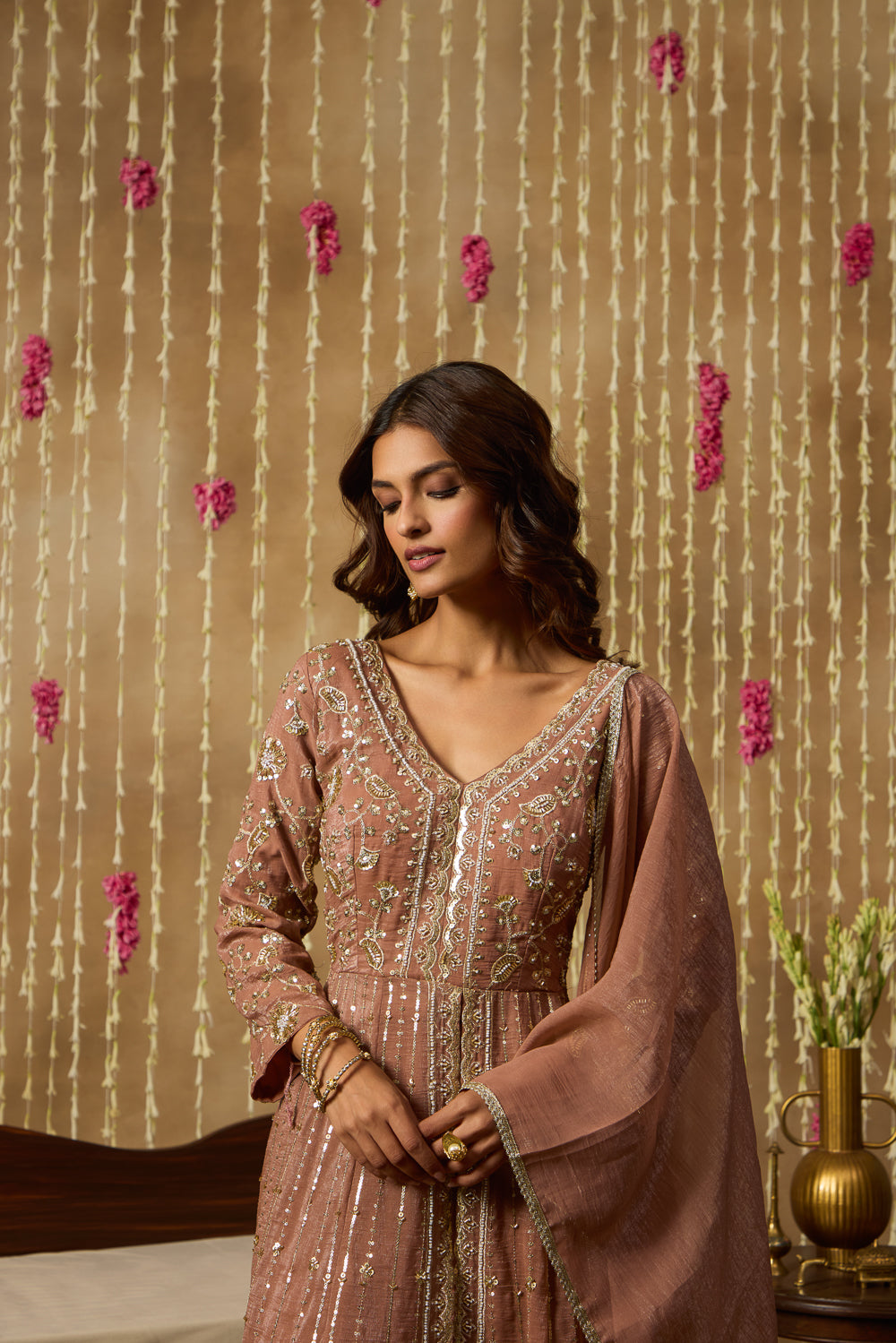 Jhoom Cinnamon Embroidered Anarkali Set