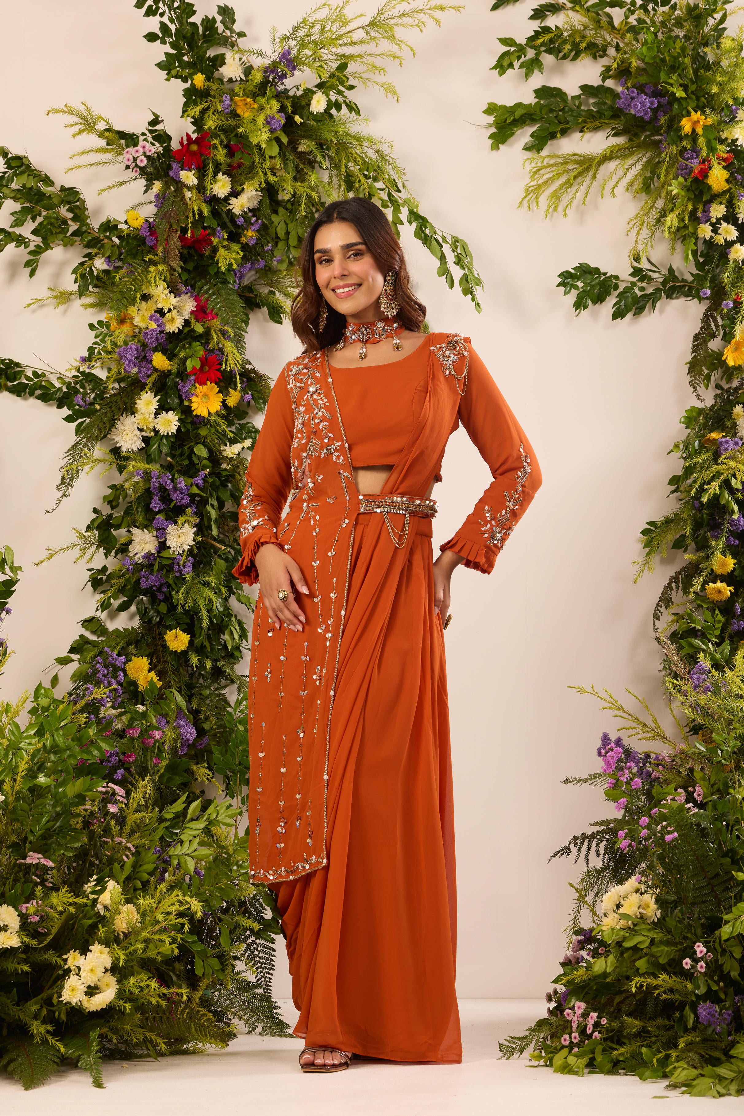 Mastaani Saffron Ember Saree Set