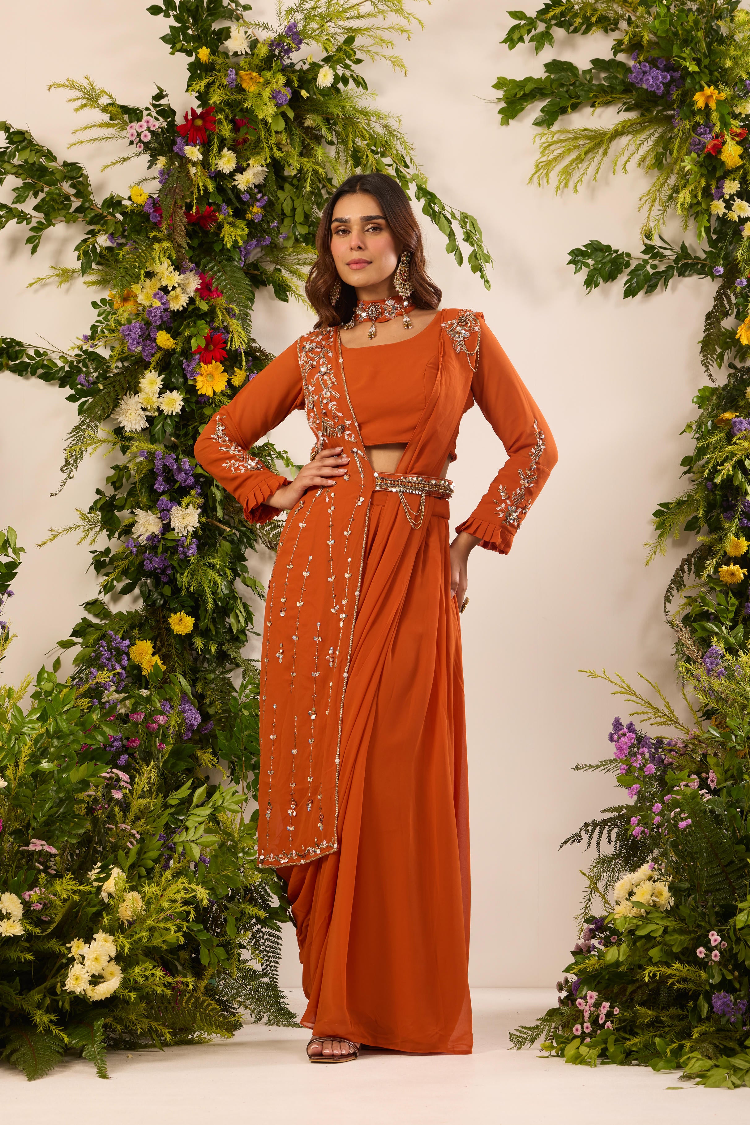 Mastaani Saffron Ember Saree Set