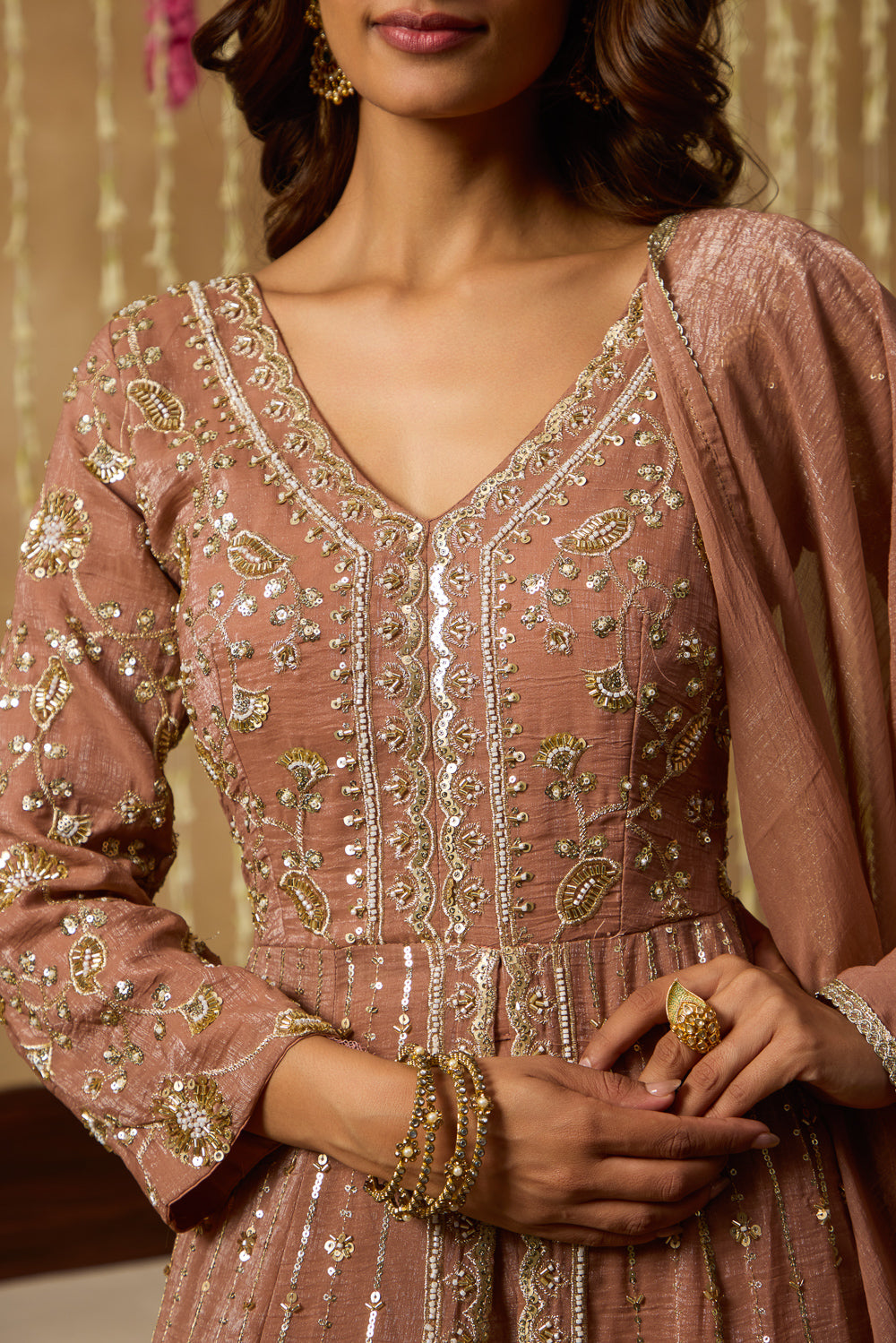 Jhoom Cinnamon Embroidered Anarkali Set