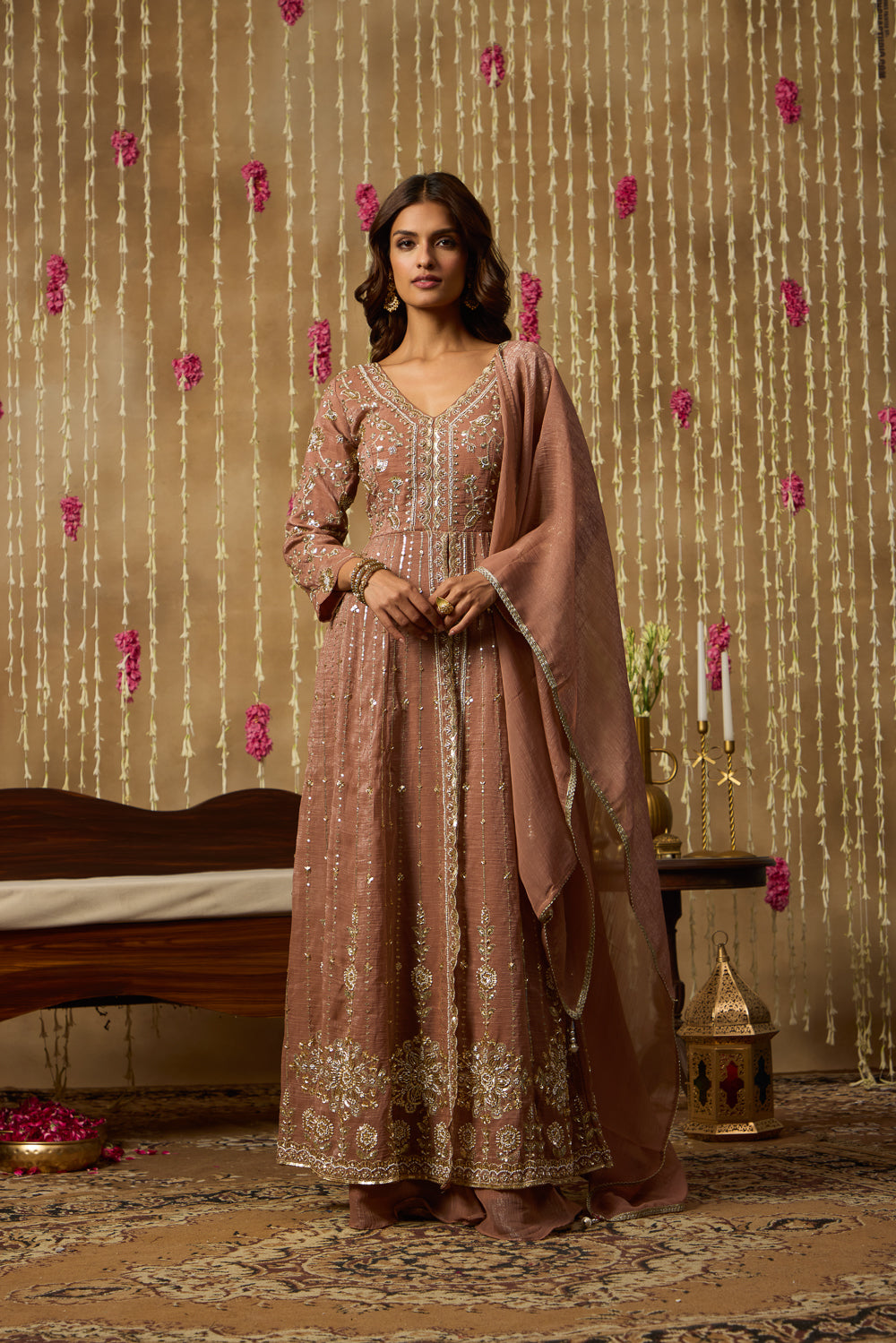 Jhoom Cinnamon Embroidered Anarkali Set