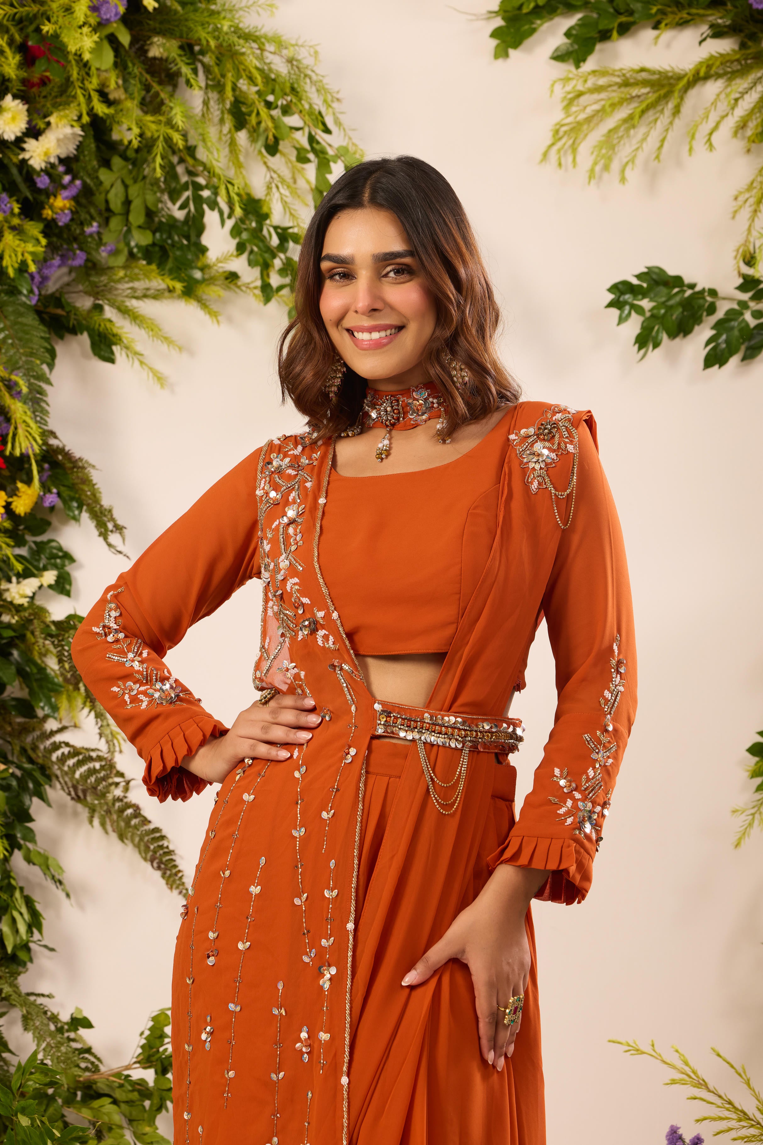 Mastaani Saffron Ember Saree Set