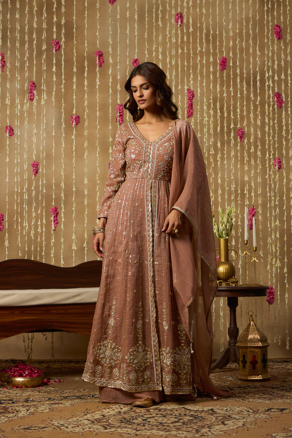 Jhoom Cinnamon Embroidered Anarkali Set