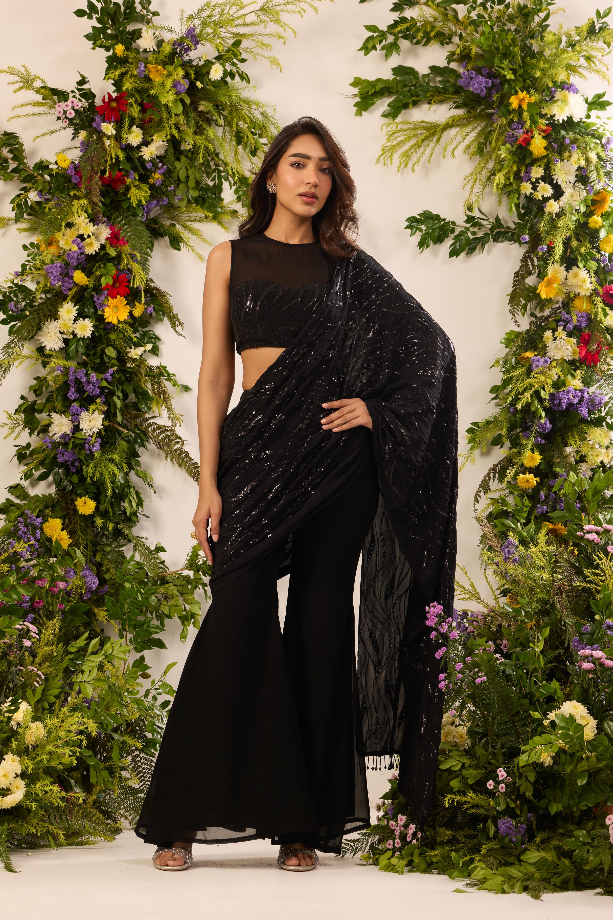Mastaani Black Aurora Pre Draped Saree Set
