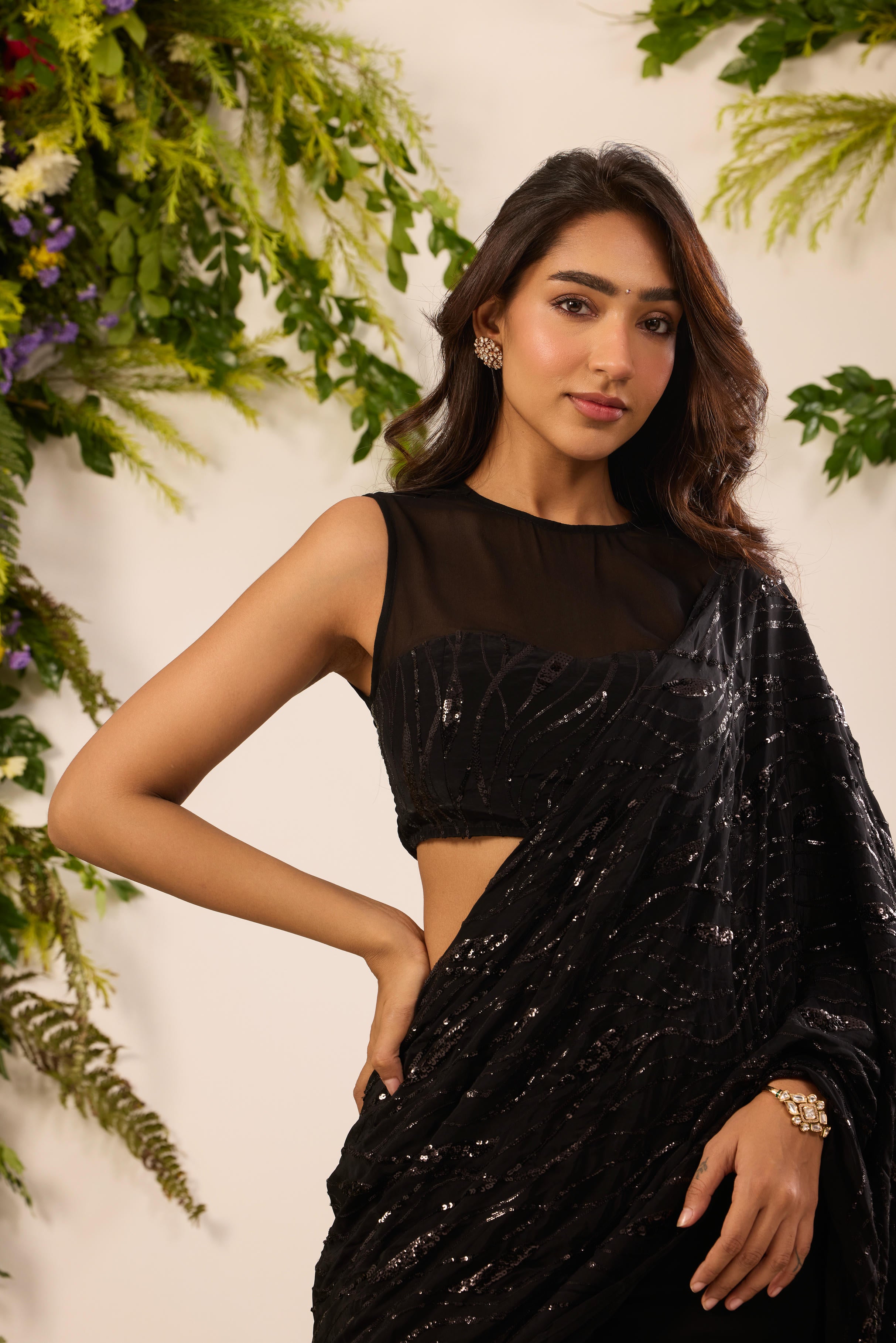 Mastaani Black Aurora Pre Draped Saree Set