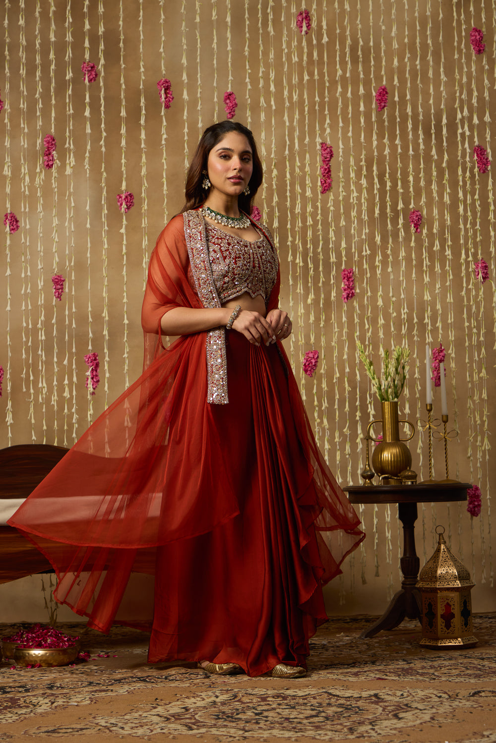 Jhoom Rust Embroidered Drape Set