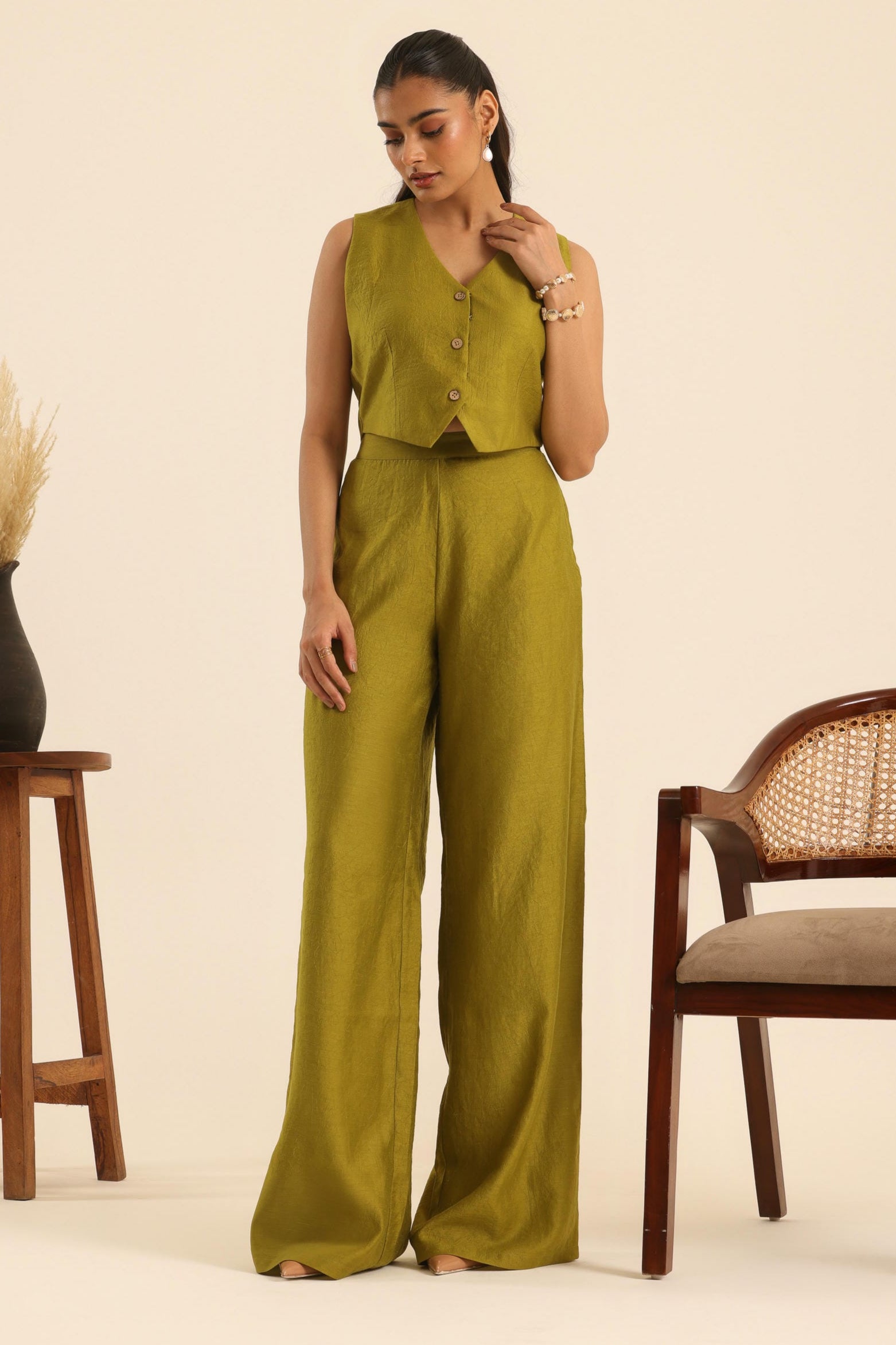 Rangrez Olive Power Aura Wide Leg Pants