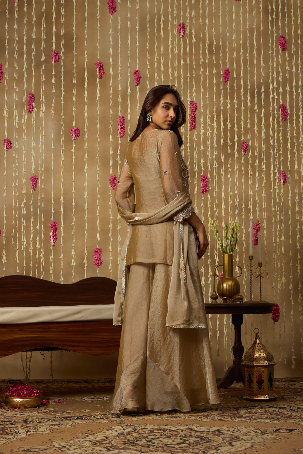 Jhoom Taupe Mirror Embroidered Kurta Set
