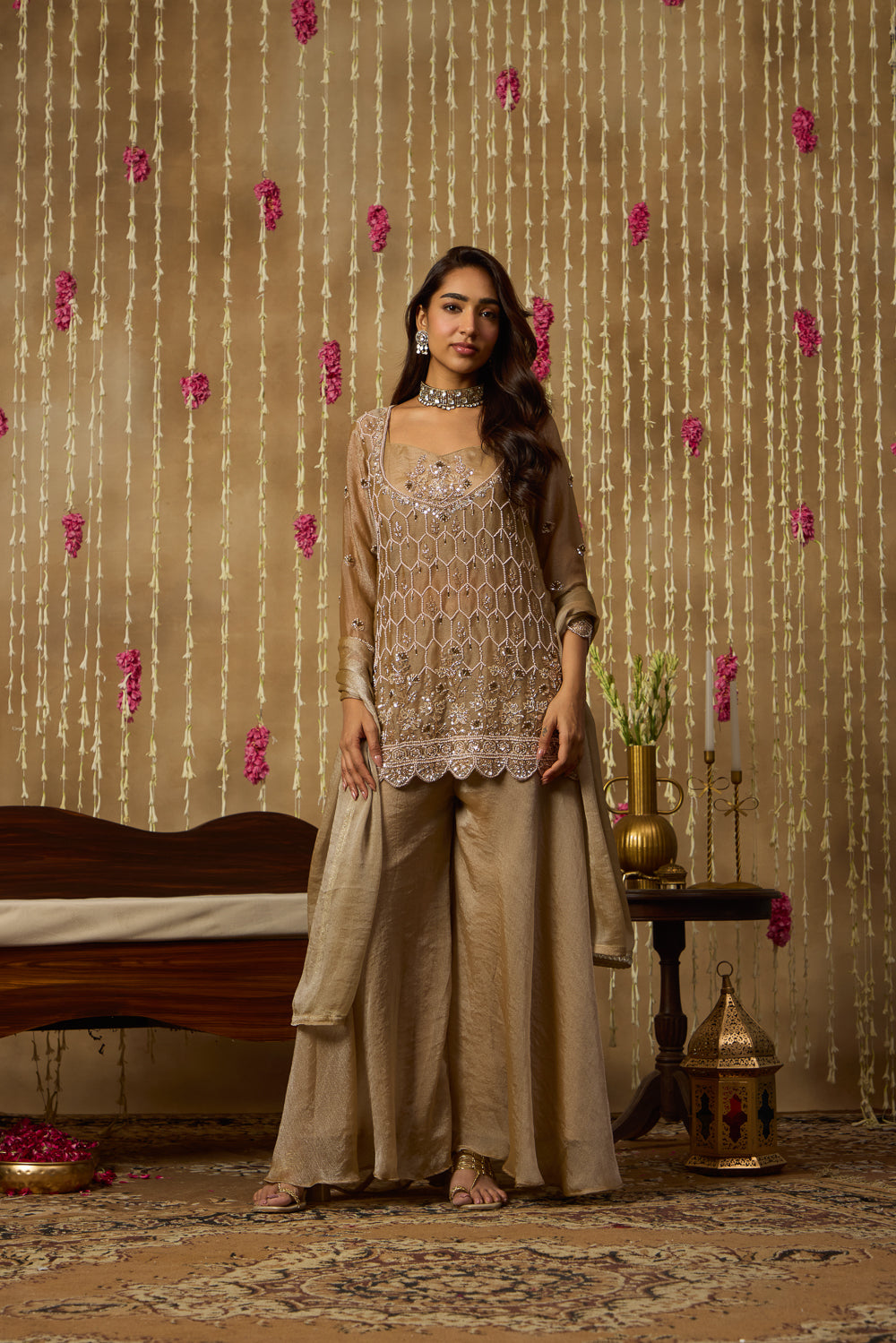 Jhoom Taupe Mirror Embroidered Kurta Set