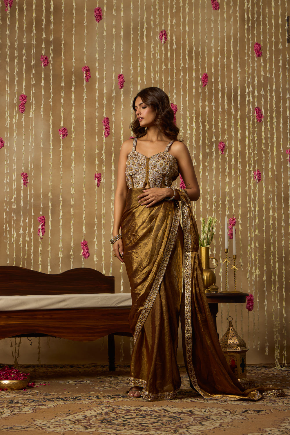 Jhoom Antique Gold Saree Set