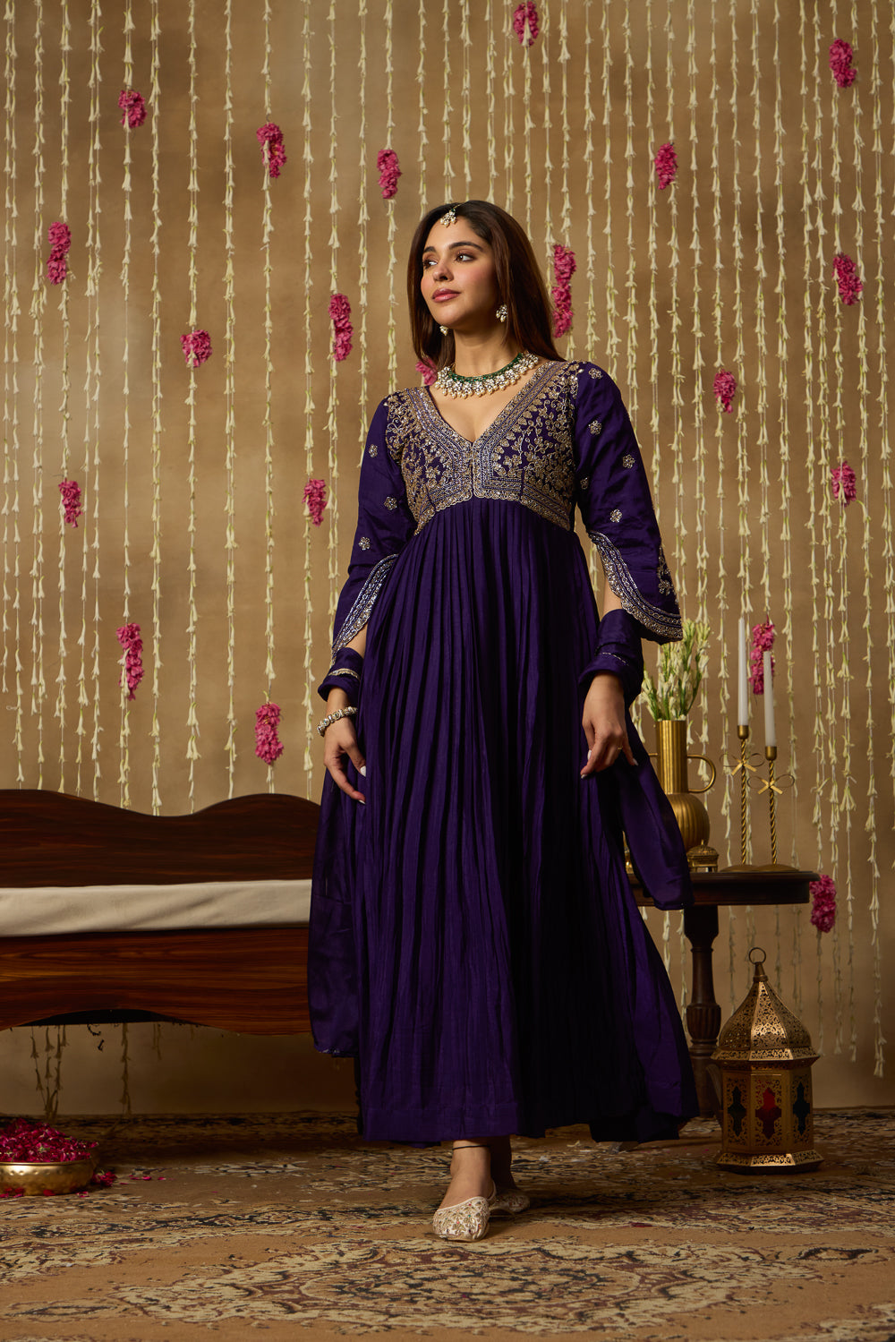 Jhoom Violet Embroidered Anarkali Set