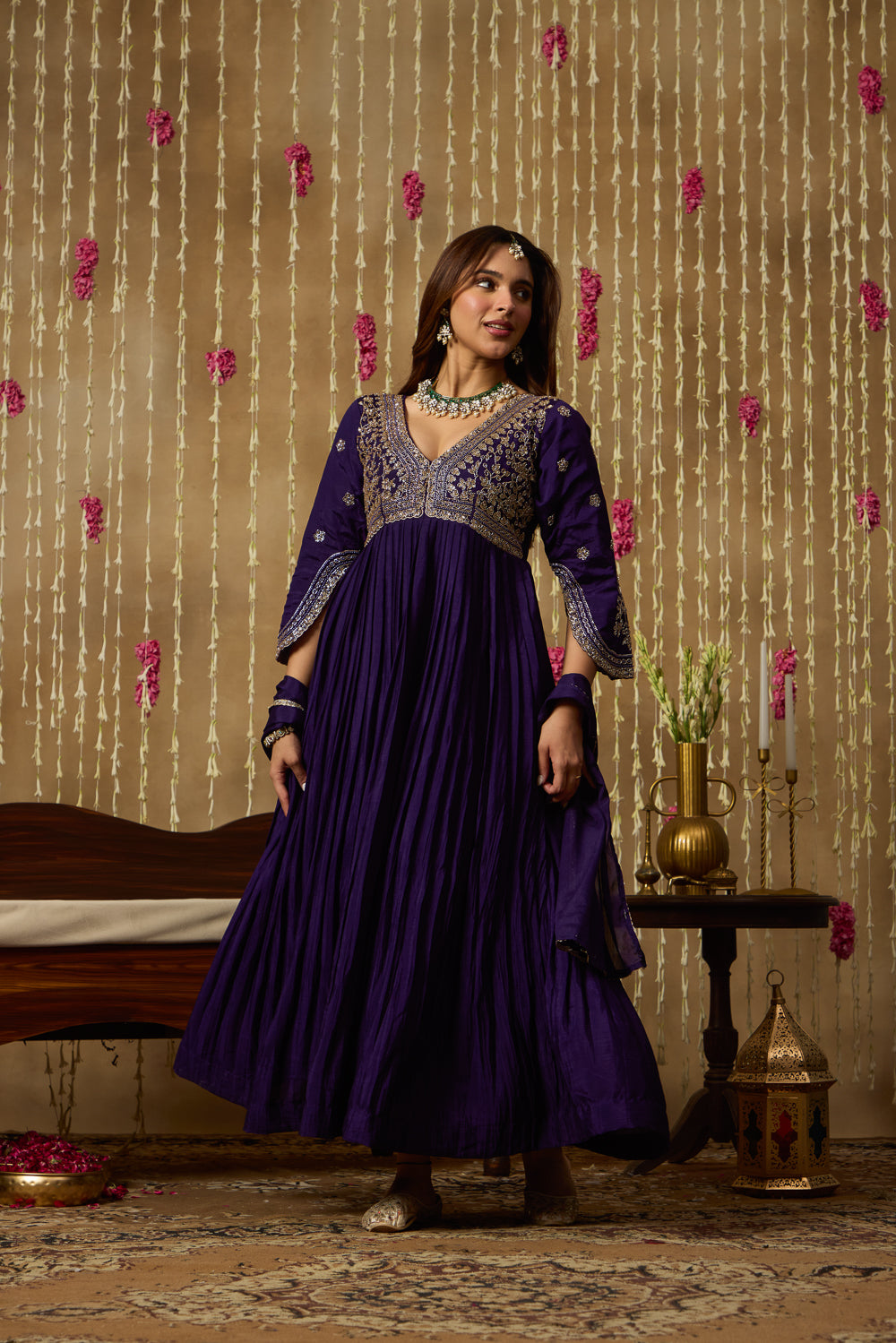 Jhoom Violet Embroidered Anarkali Set