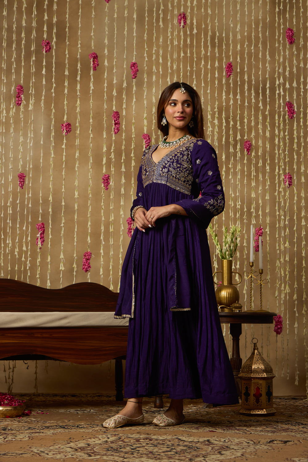 Jhoom Violet Embroidered Anarkali Set