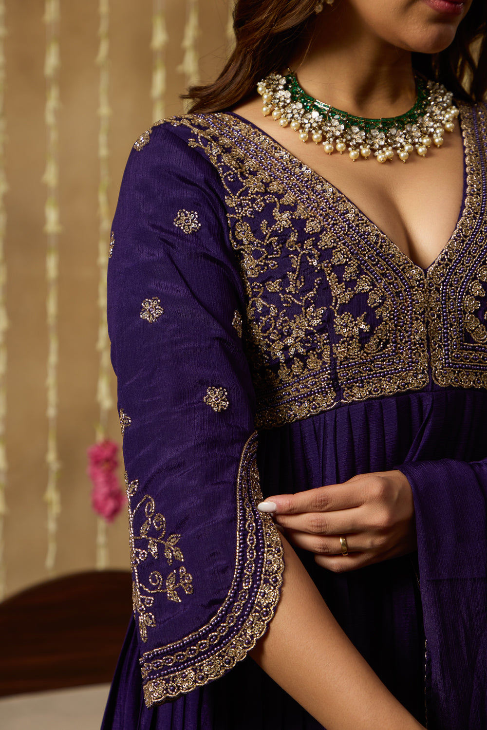Jhoom Violet Embroidered Anarkali Set