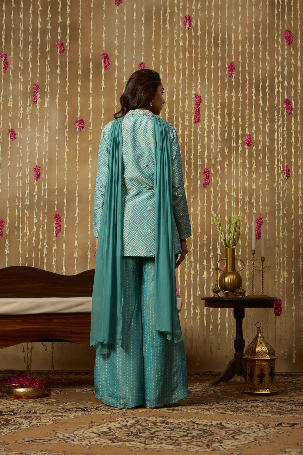 Jhoom Aqua Bandhani Fusion Set