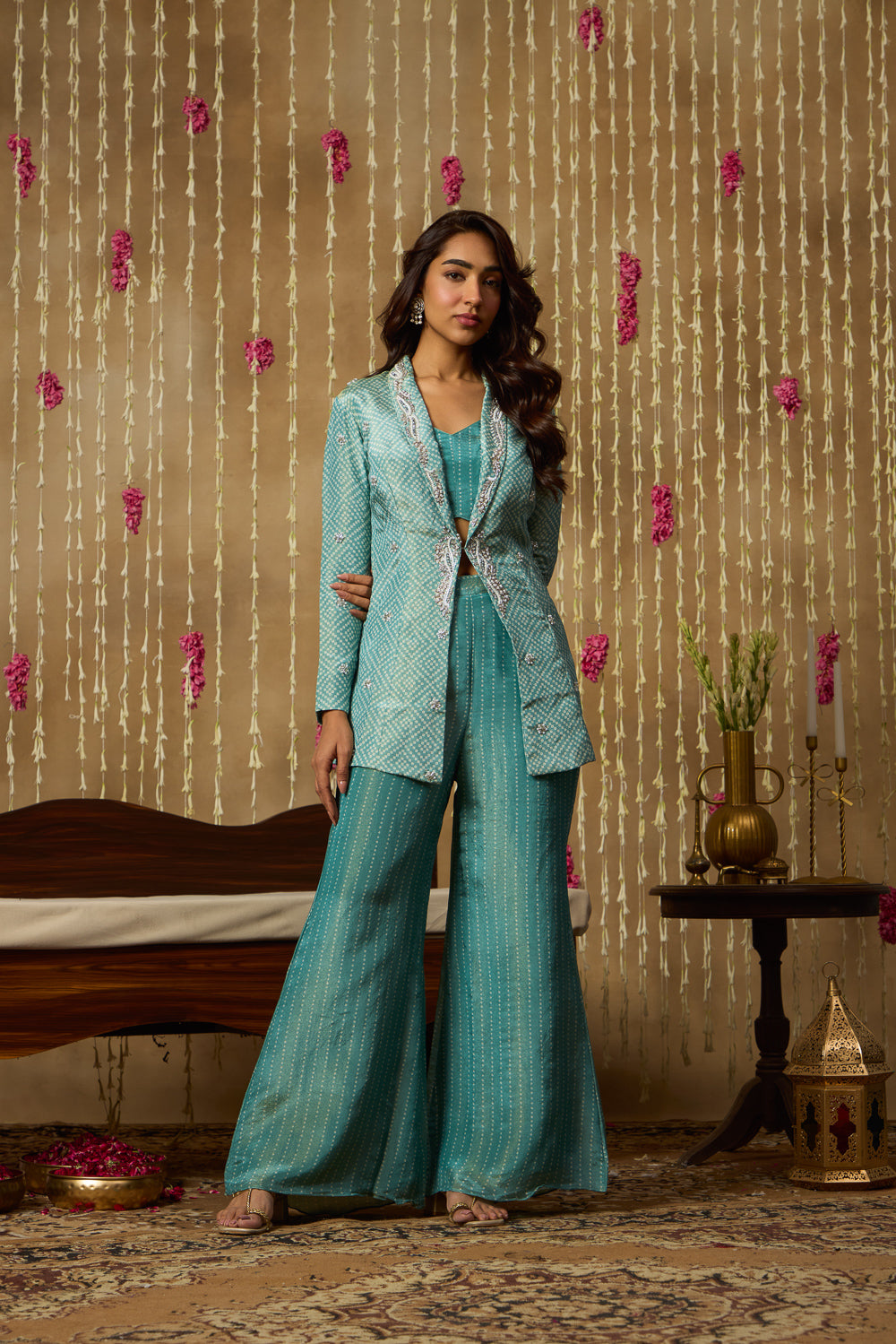 Jhoom Aqua Bandhani Fusion Set