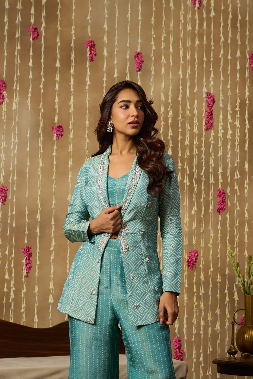 Jhoom Aqua Bandhani Fusion Set