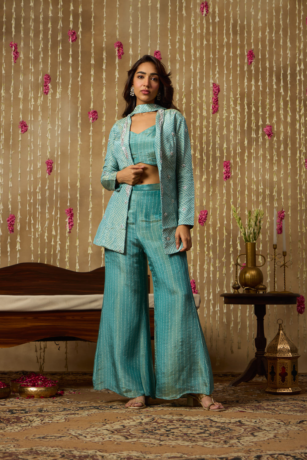 Jhoom Aqua Bandhani Fusion Set