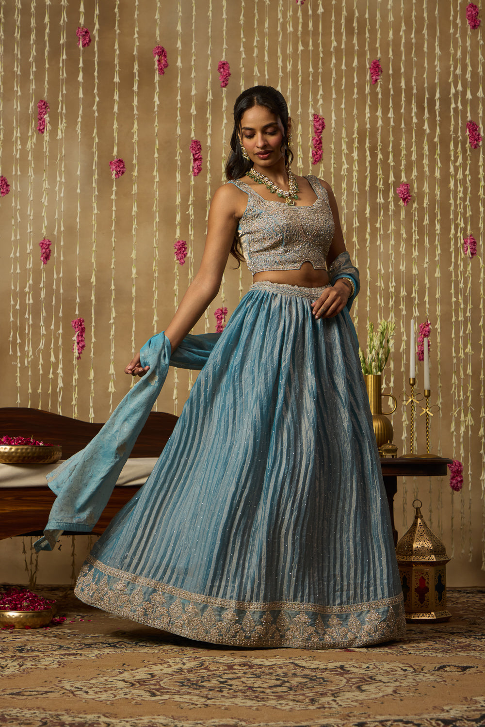 Jhoom Ice Blue Shimmer Lehenga Set