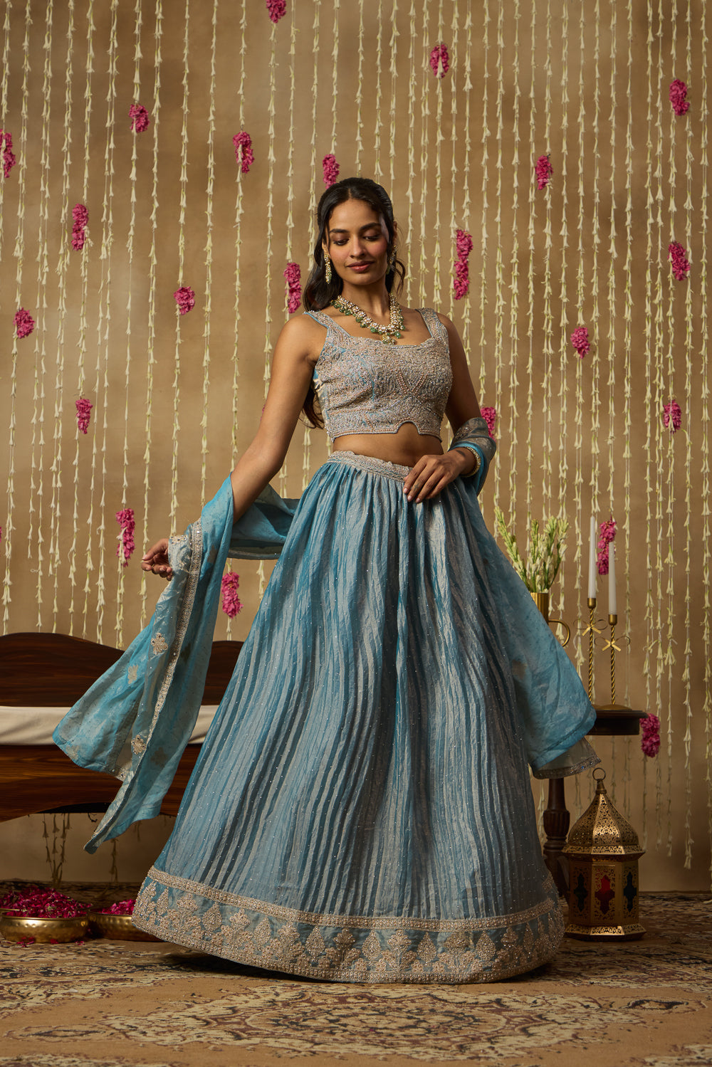 Jhoom Ice Blue Shimmer Lehenga Set