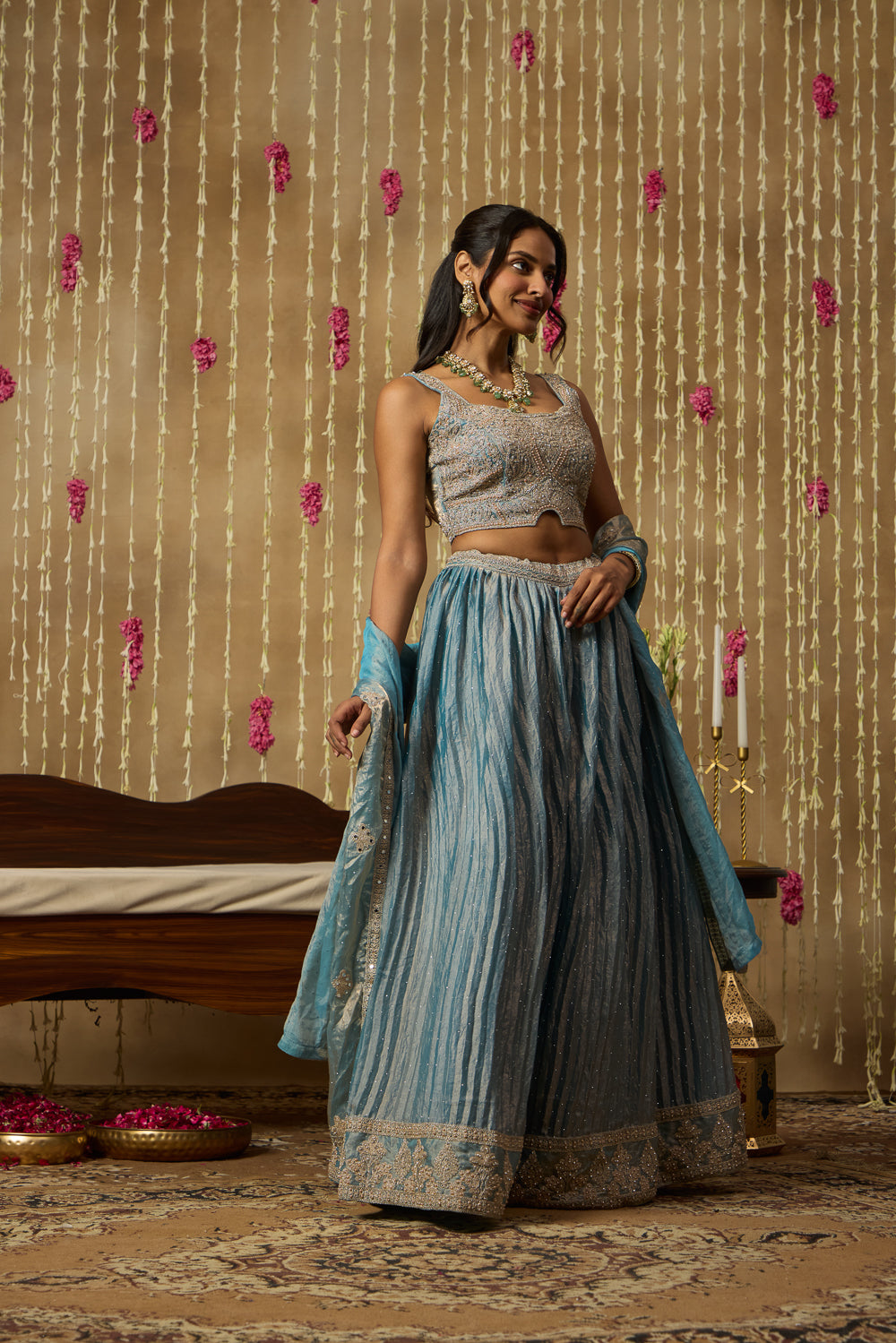 Jhoom Ice Blue Shimmer Lehenga Set