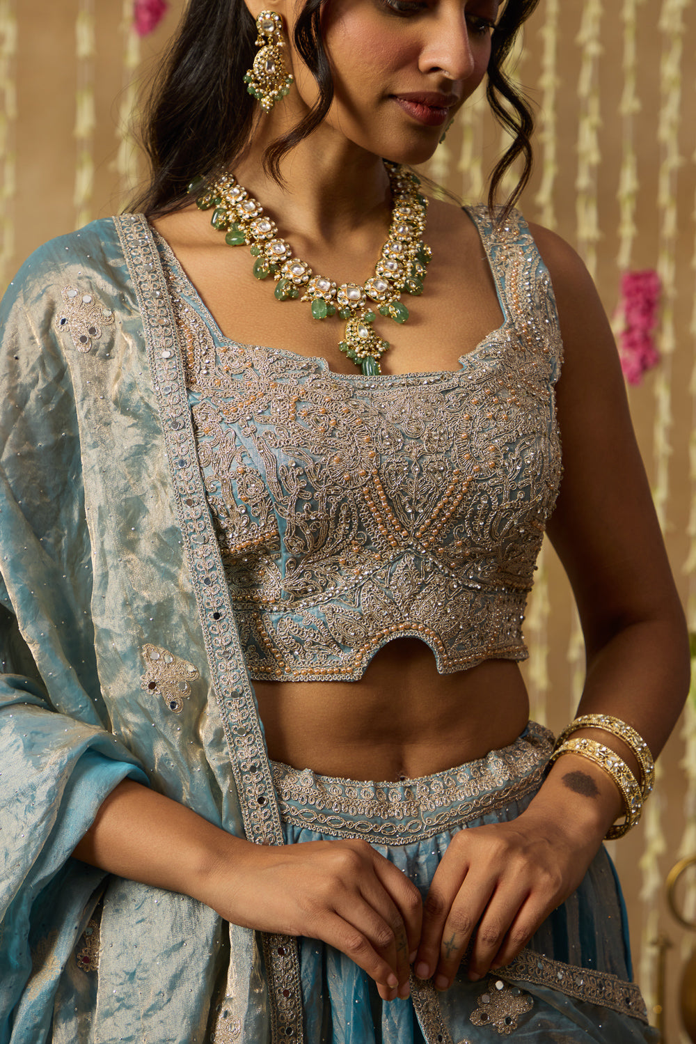 Jhoom Ice Blue Shimmer Lehenga Set