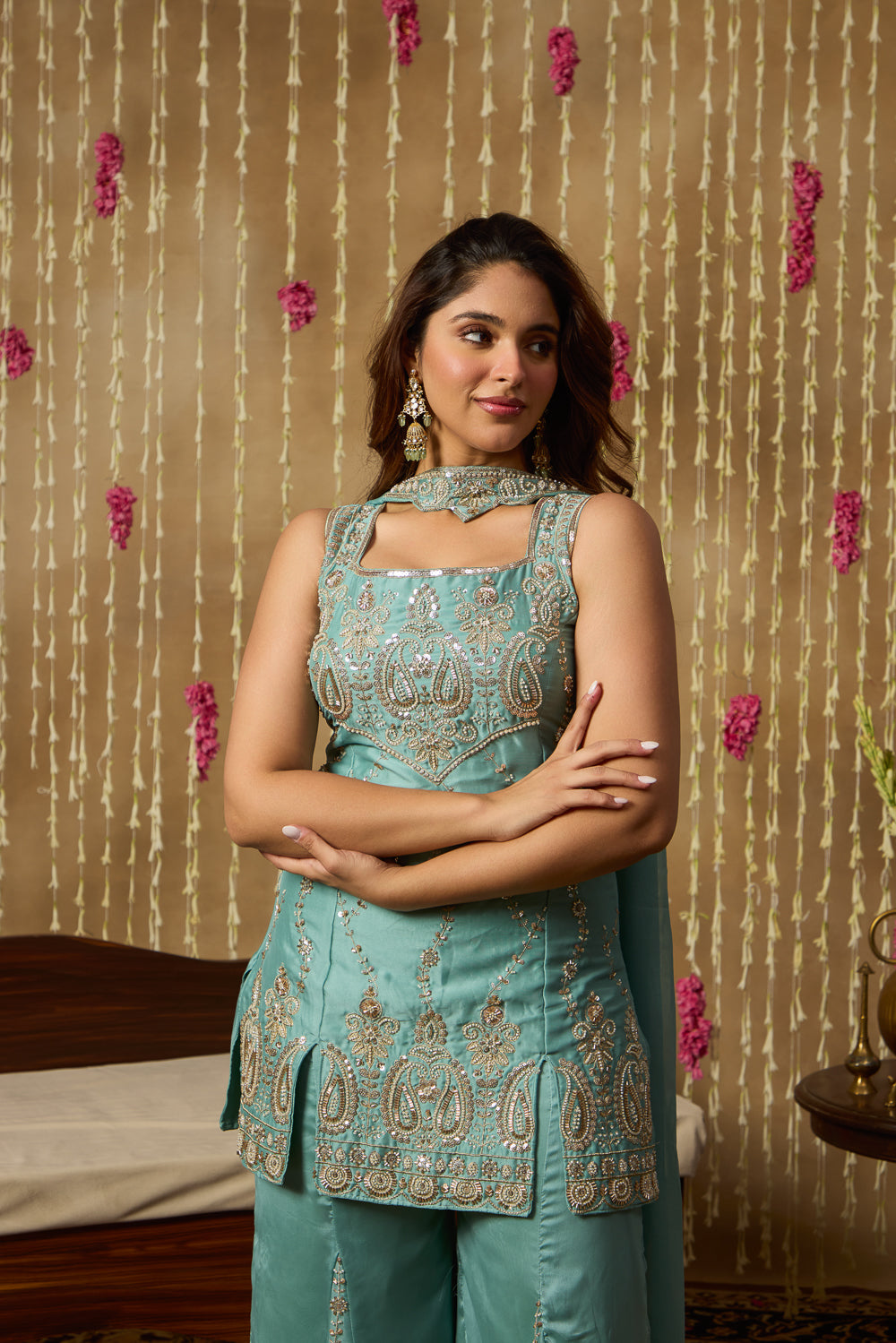 Jhoom Aqua Embroidered Kurta Sharara Set