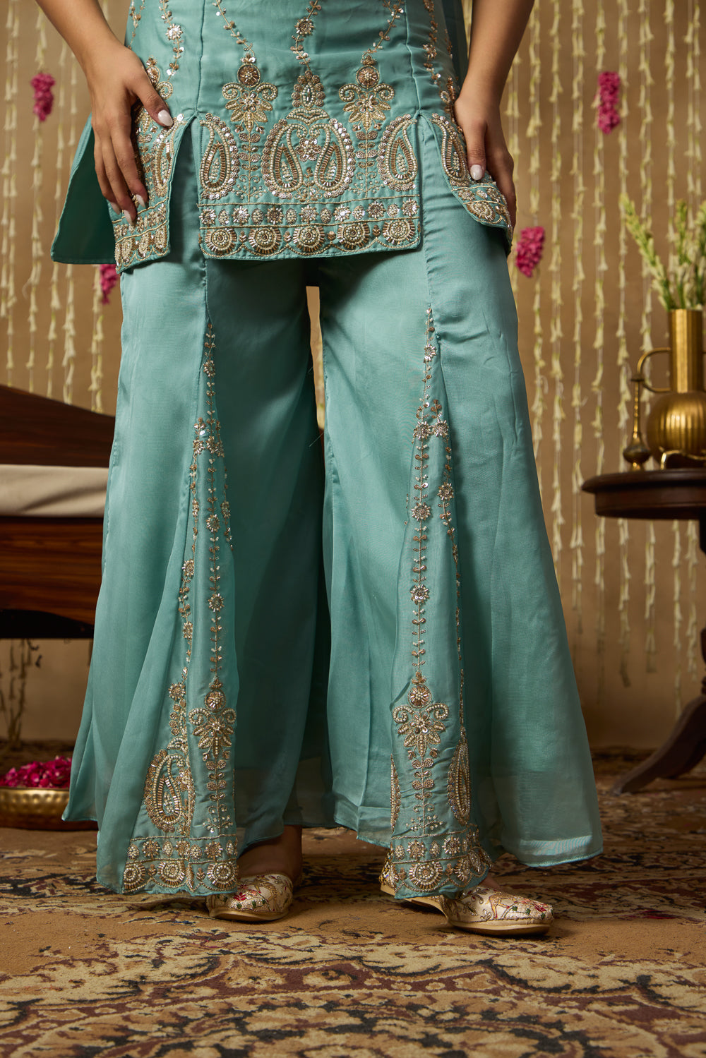 Jhoom Aqua Embroidered Kurta Sharara Set