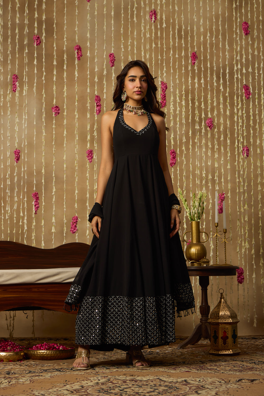 Jhoom Midnight Halter Anarkali Set