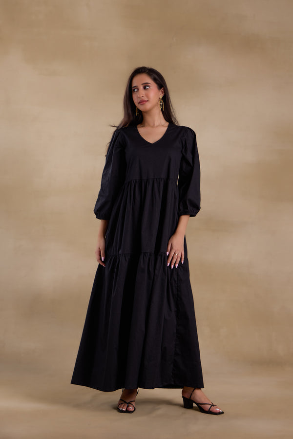 Alaya Essentials Black Flared Long Dress