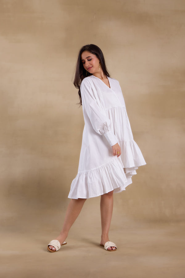 Alaya Essentials White Tiered Ruffle Dress