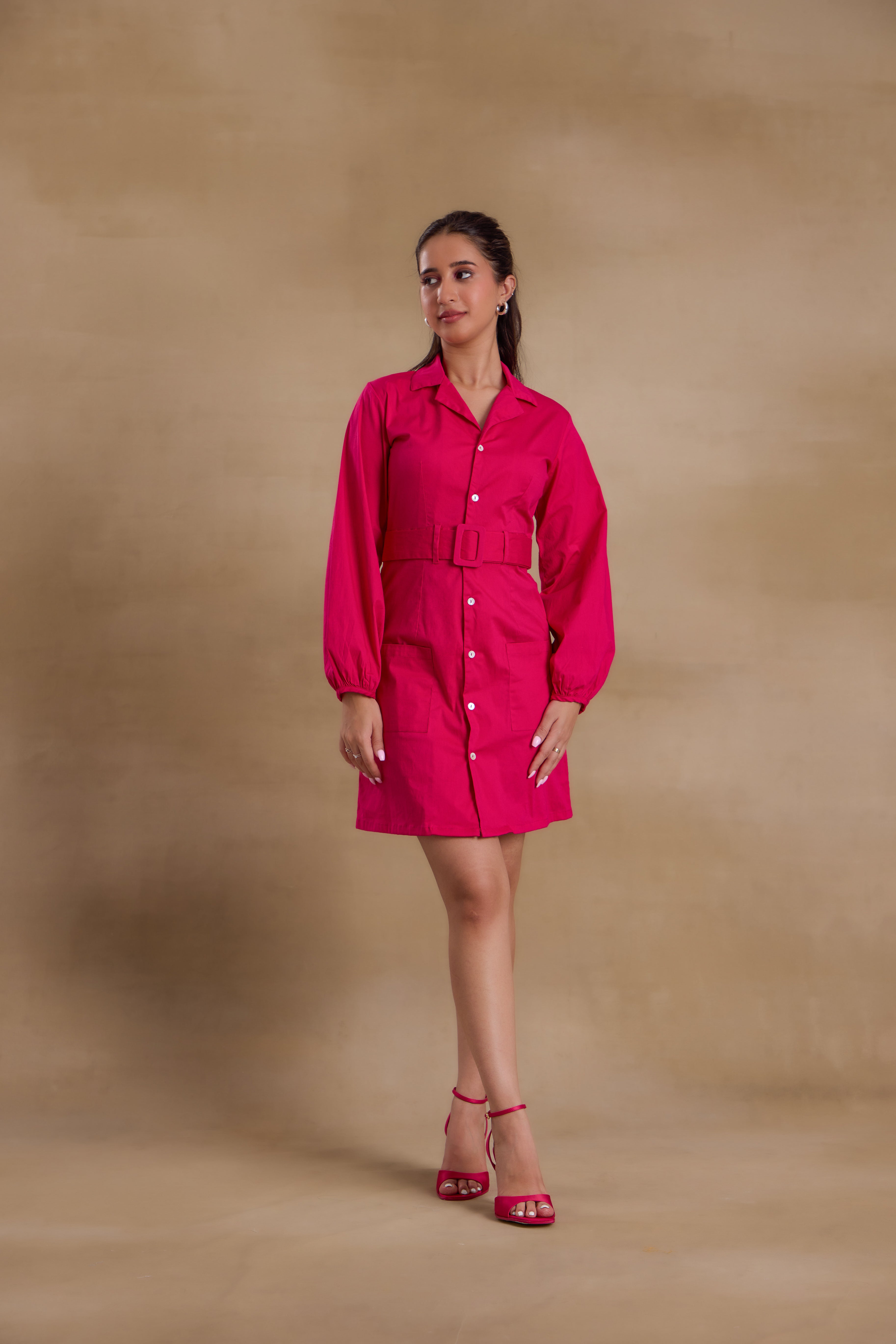 Alaya Essentials Fuchsia Belted Blazer Dress