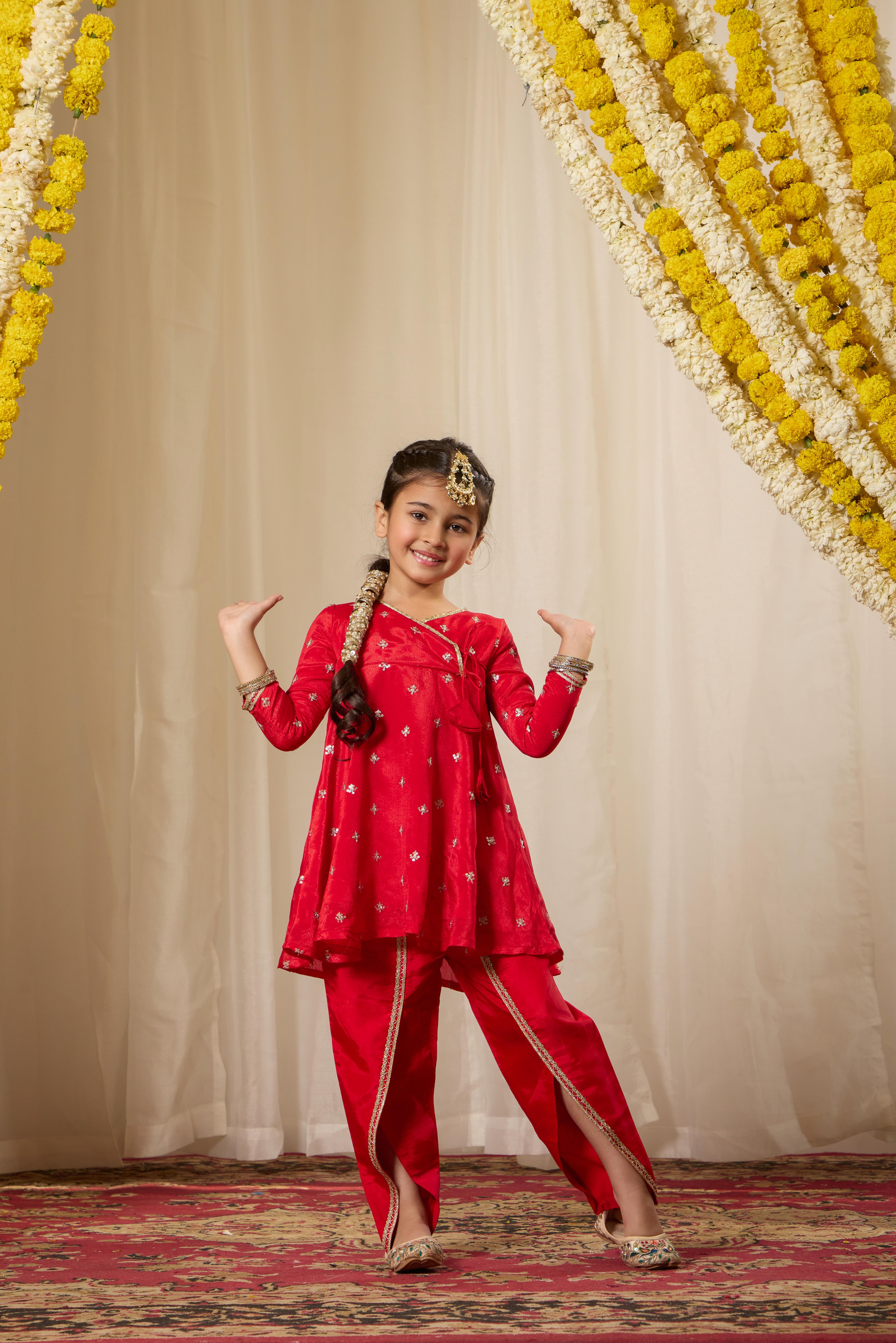 Alaya Kids Shahi Red Angrakha Kurta Set