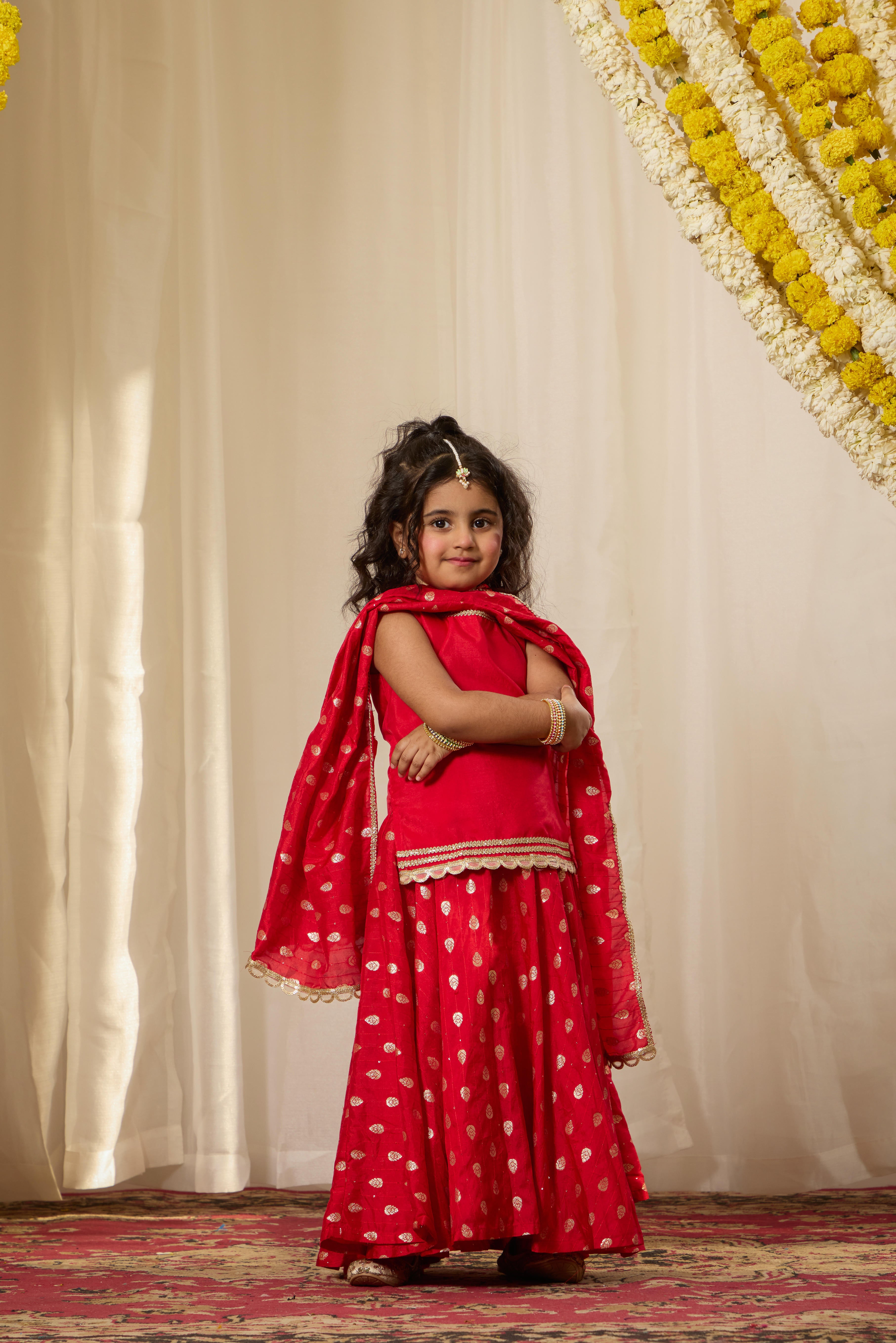 Alaya Kids Shahi Red Lehenga Set