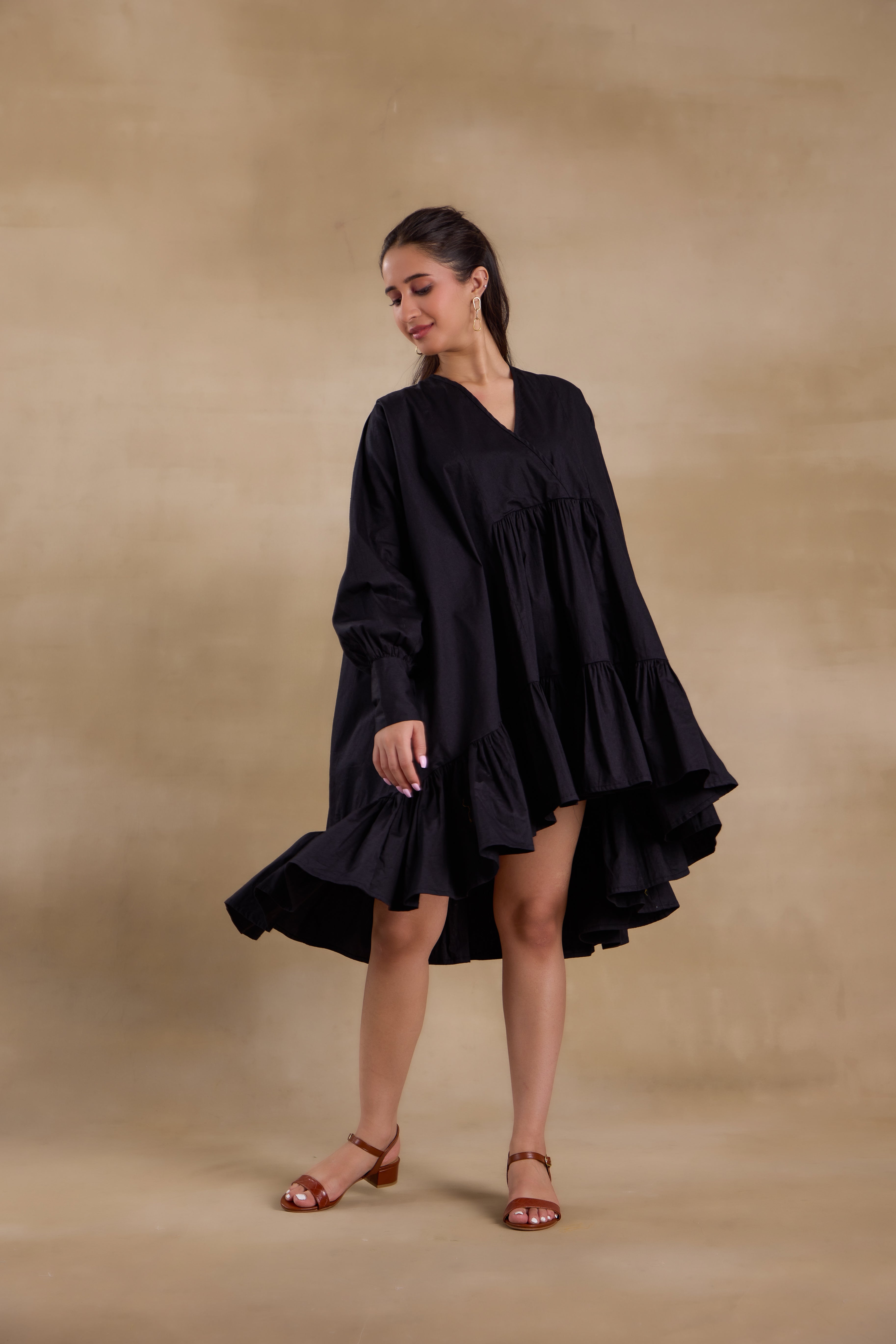 Black layered ruffle dress best sale