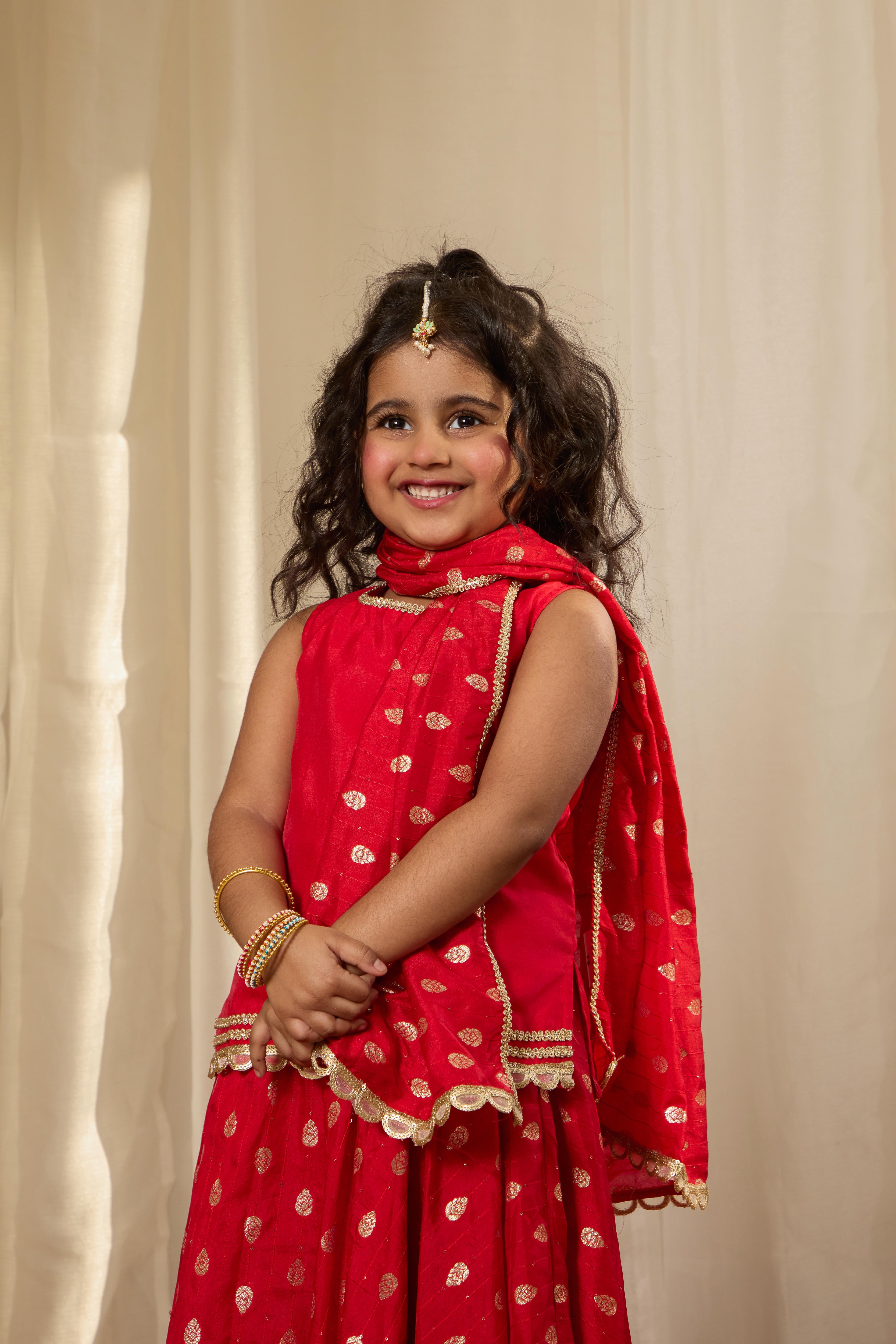Alaya Kids Shahi Red Lehenga Set