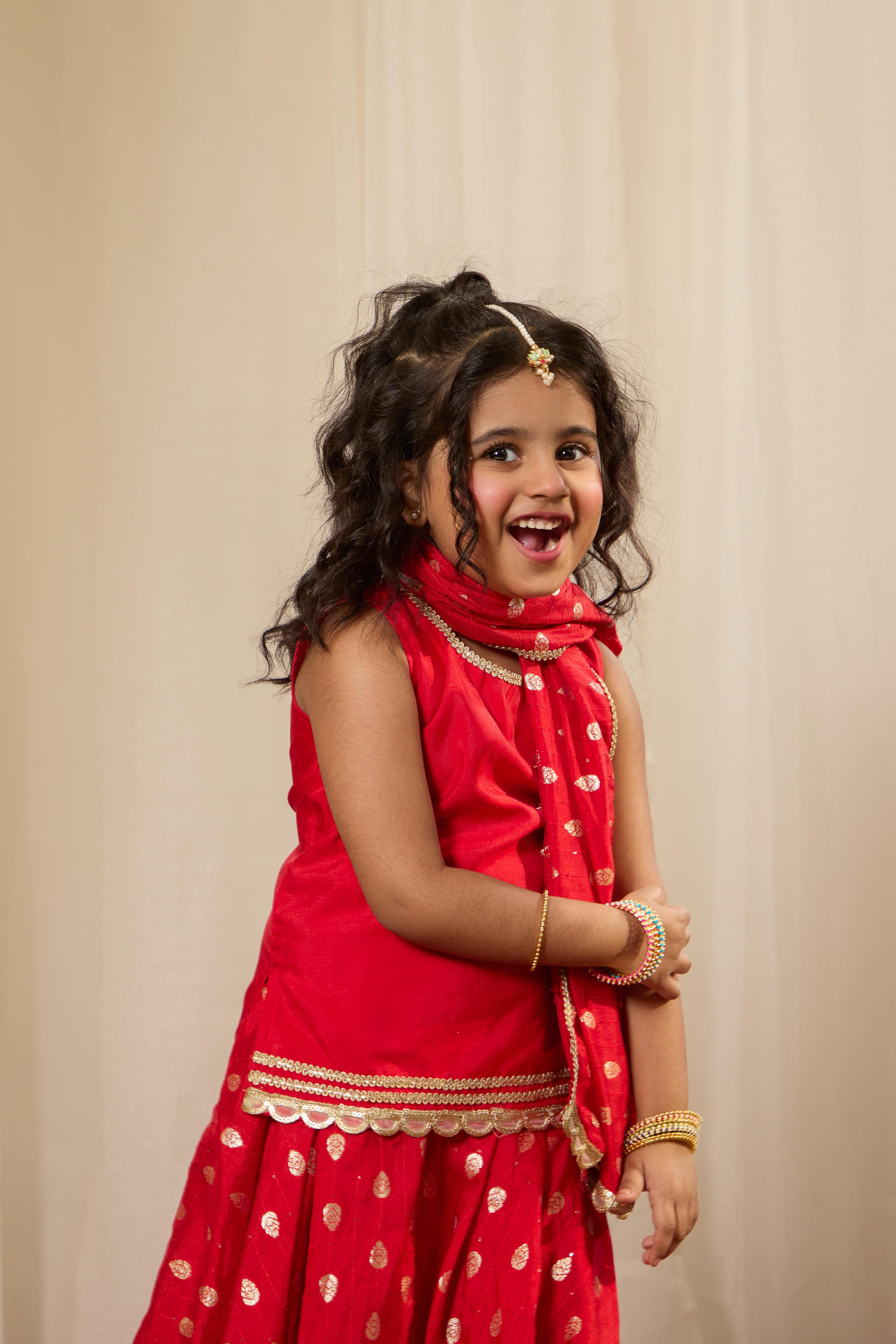 Alaya Kids Shahi Red Lehenga Set