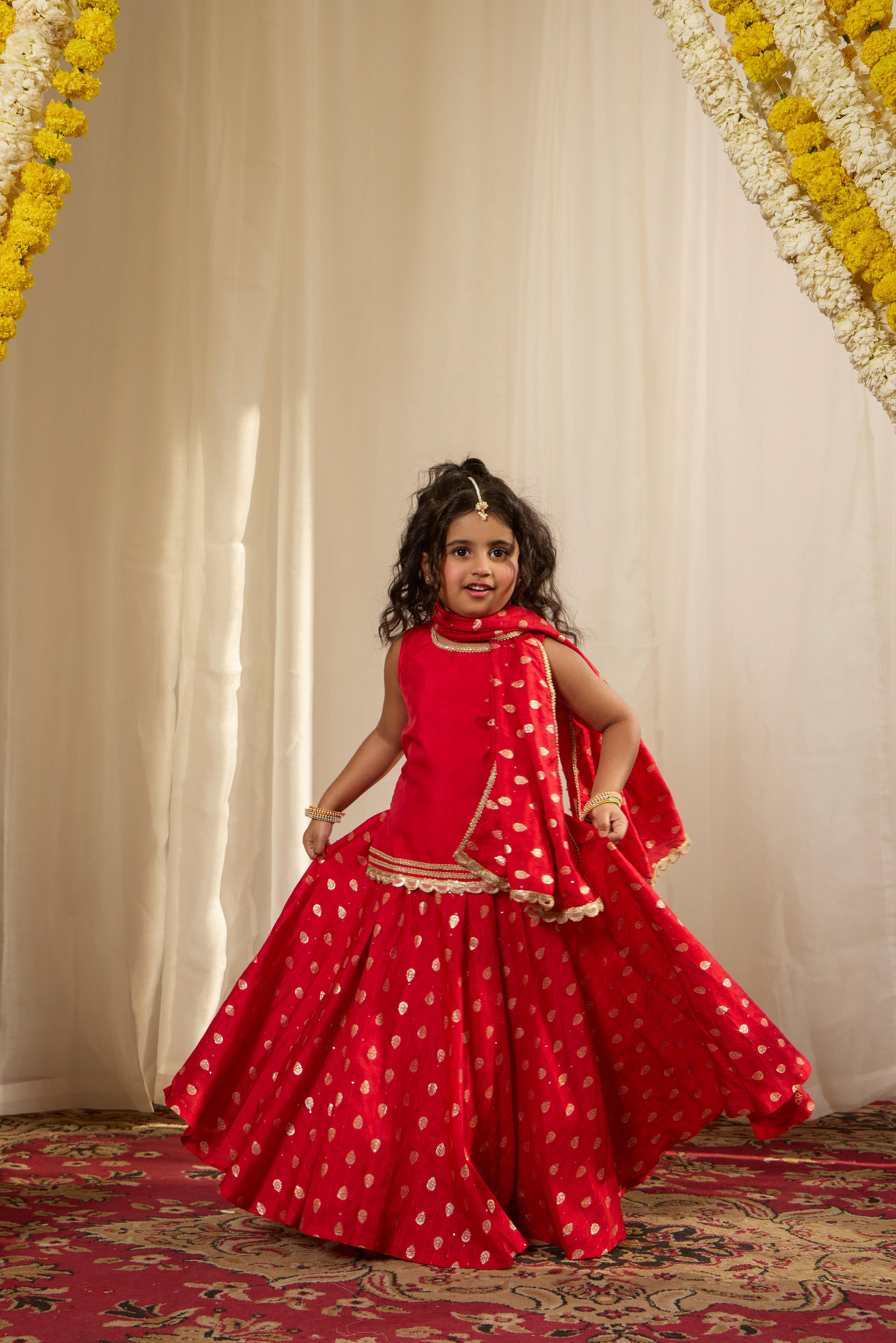 Alaya Kids Shahi Red Lehenga Set