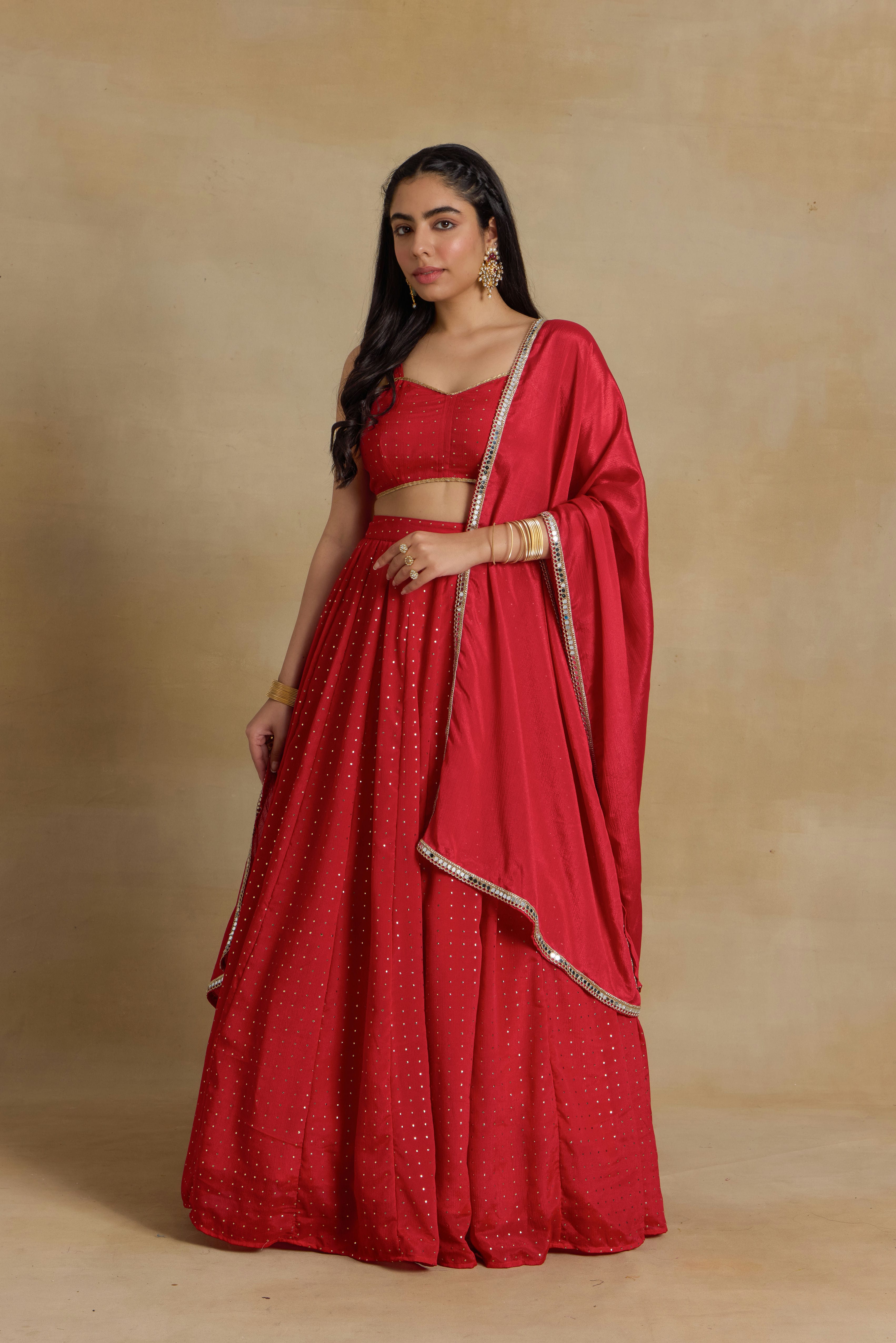 Alaya Heer Red Instaglam Lehenga Set with Choker Dupatta