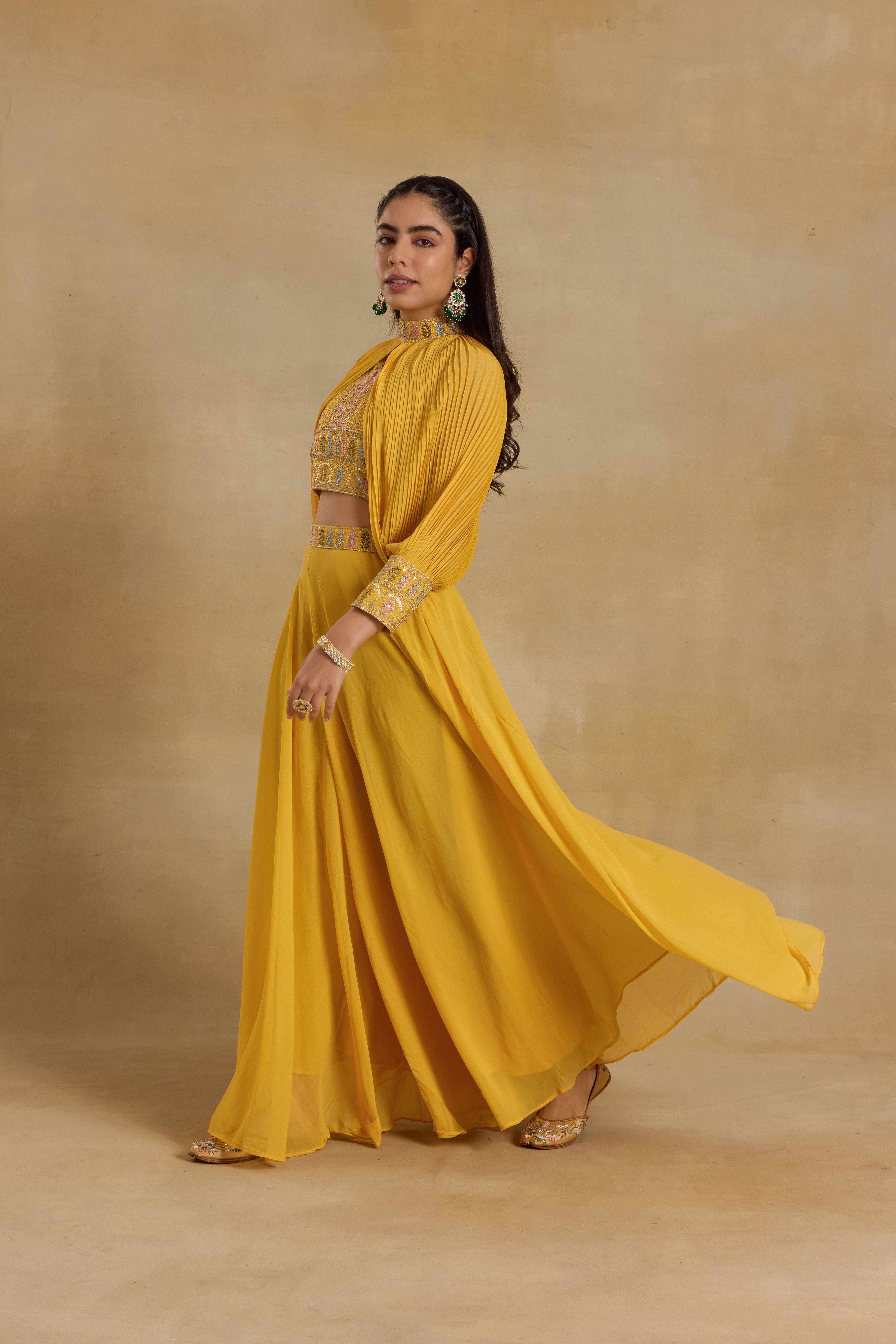 Alaya Heer Sunflower Yellow Sharara Set With Cape